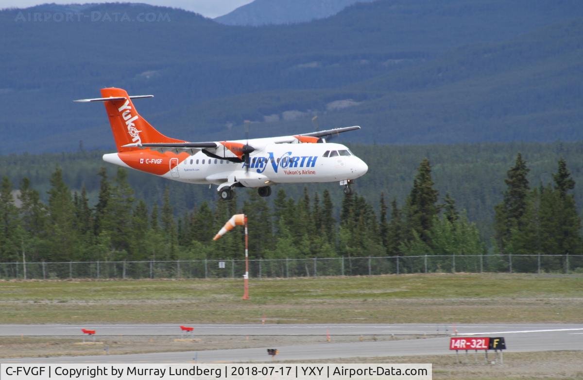 C-FVGF, 1988 ATR 42-300 C/N 119, Landing at its home base, Whitehorse, Yukon.