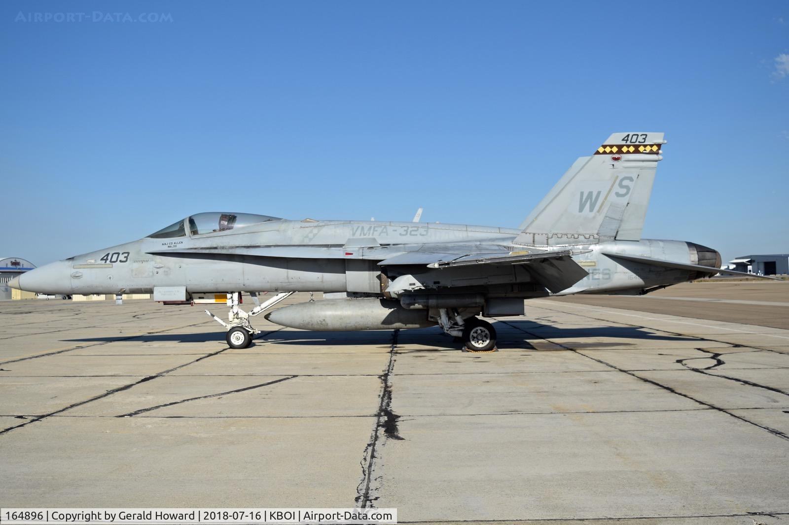164896, McDonnell Douglas F/A-18C Hornet C/N 1228/C357, Parked on the south GA ramp. VMFA-323 “Death Rattlers”, 3rd MAW, MAG-11, MCAS Miramar.
