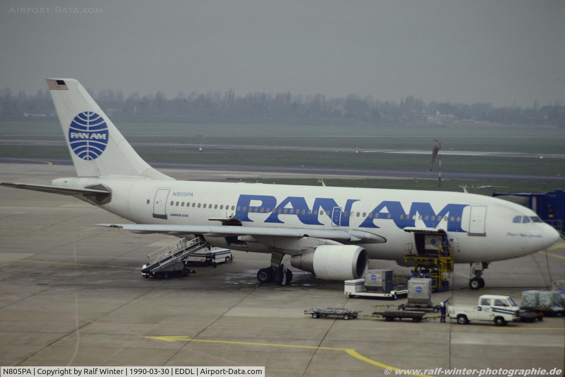N805PA, 1986 Airbus A310-222 C/N 339, Airbus A310-222 - PA PAA Pan Am 'Clipper Miles Standish' ex.9K-AHH - 339 - N805PA - 30.03.1990 - DUS