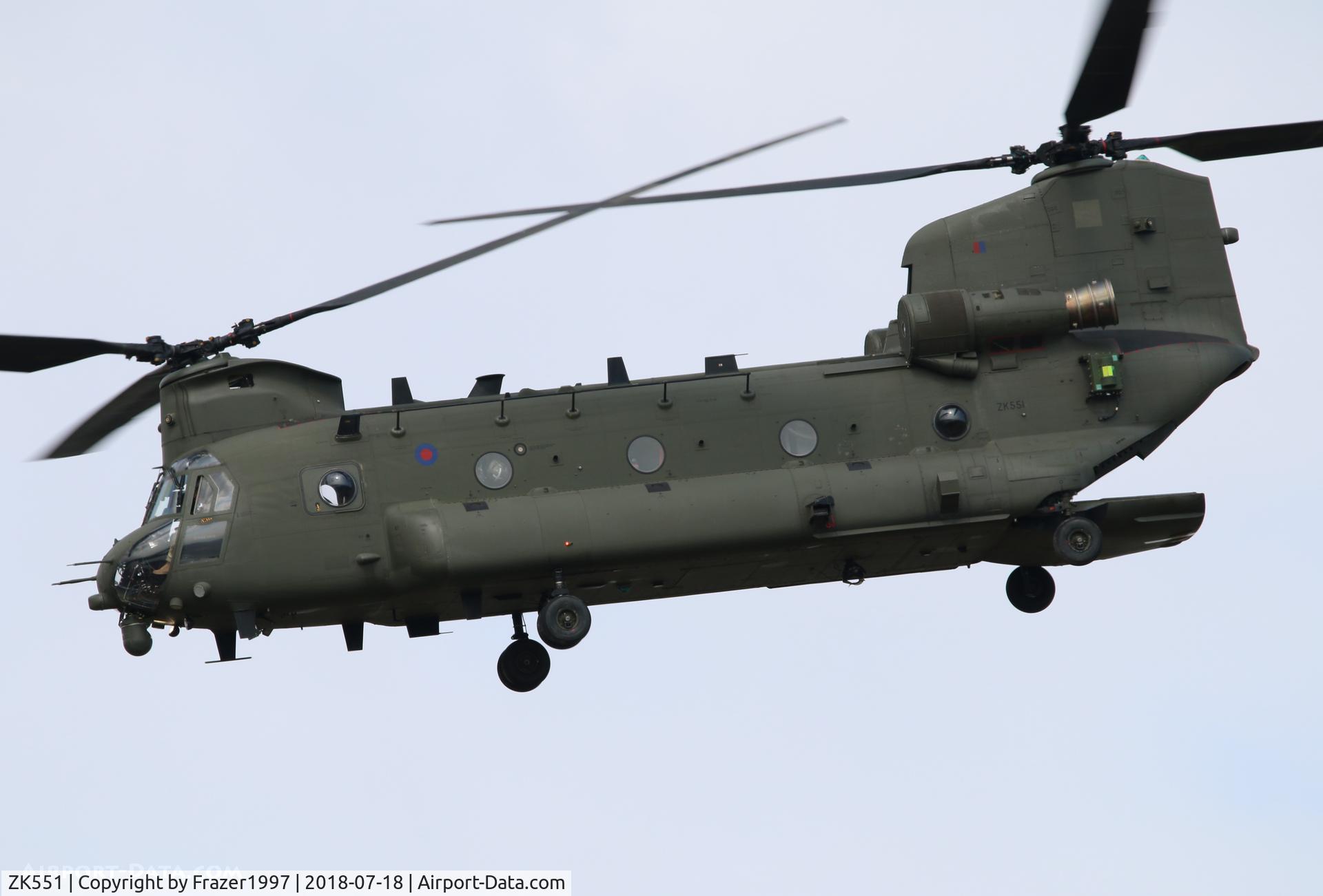 ZK551, 2012 Boeing Chinook HC.6 C/N M7702, Working local ops out of HLS Poole, Dorset.
