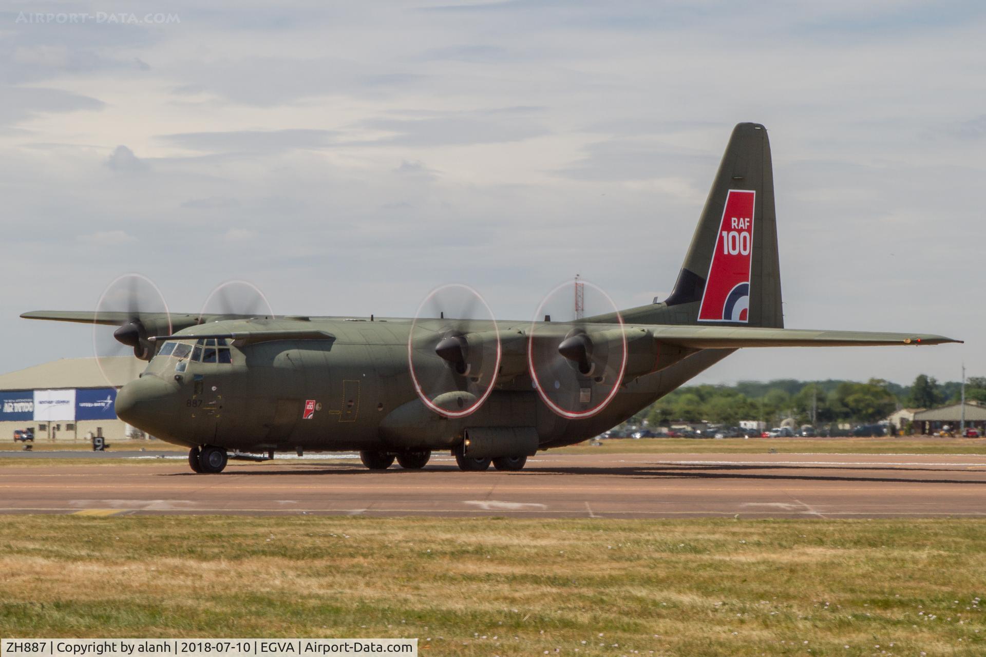 ZH887, 1999 Lockheed Martin C-130J Hercules C.5 C/N 382-5485, Taxiing after arrival, RIAT 2018