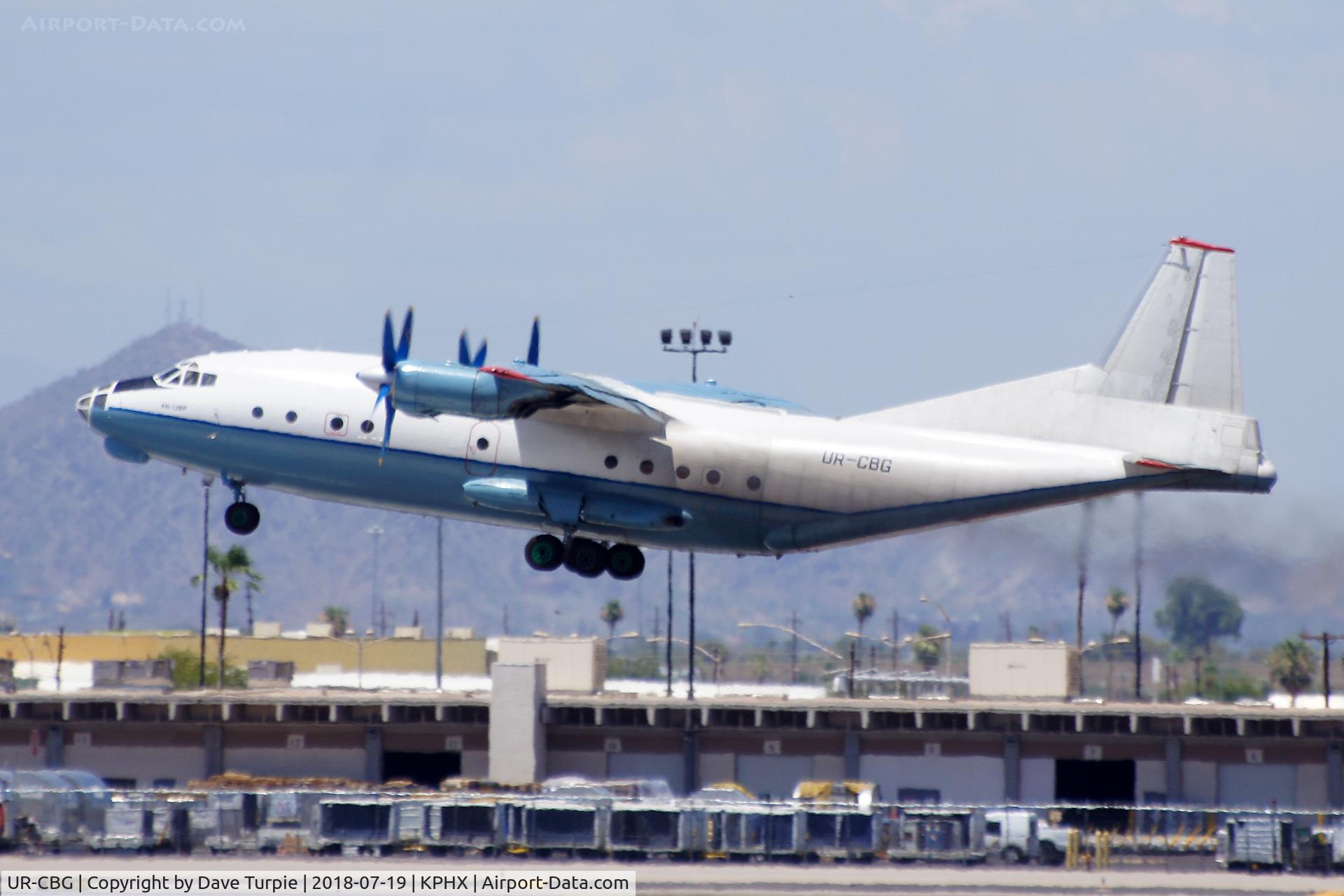 UR-CBG, 1966 Antonov An-12BK C/N 6343705, Taking off to Montreal (YMX).  This Cavok Air flight is a really unusual visitor to PHX.  I was far away so the picture is fuzzy.