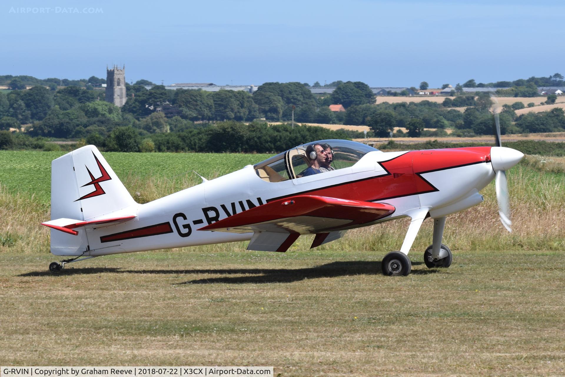 G-RVIN, 1999 Vans RV-6 C/N PFA 181-13236, Just landed at Northrepps.