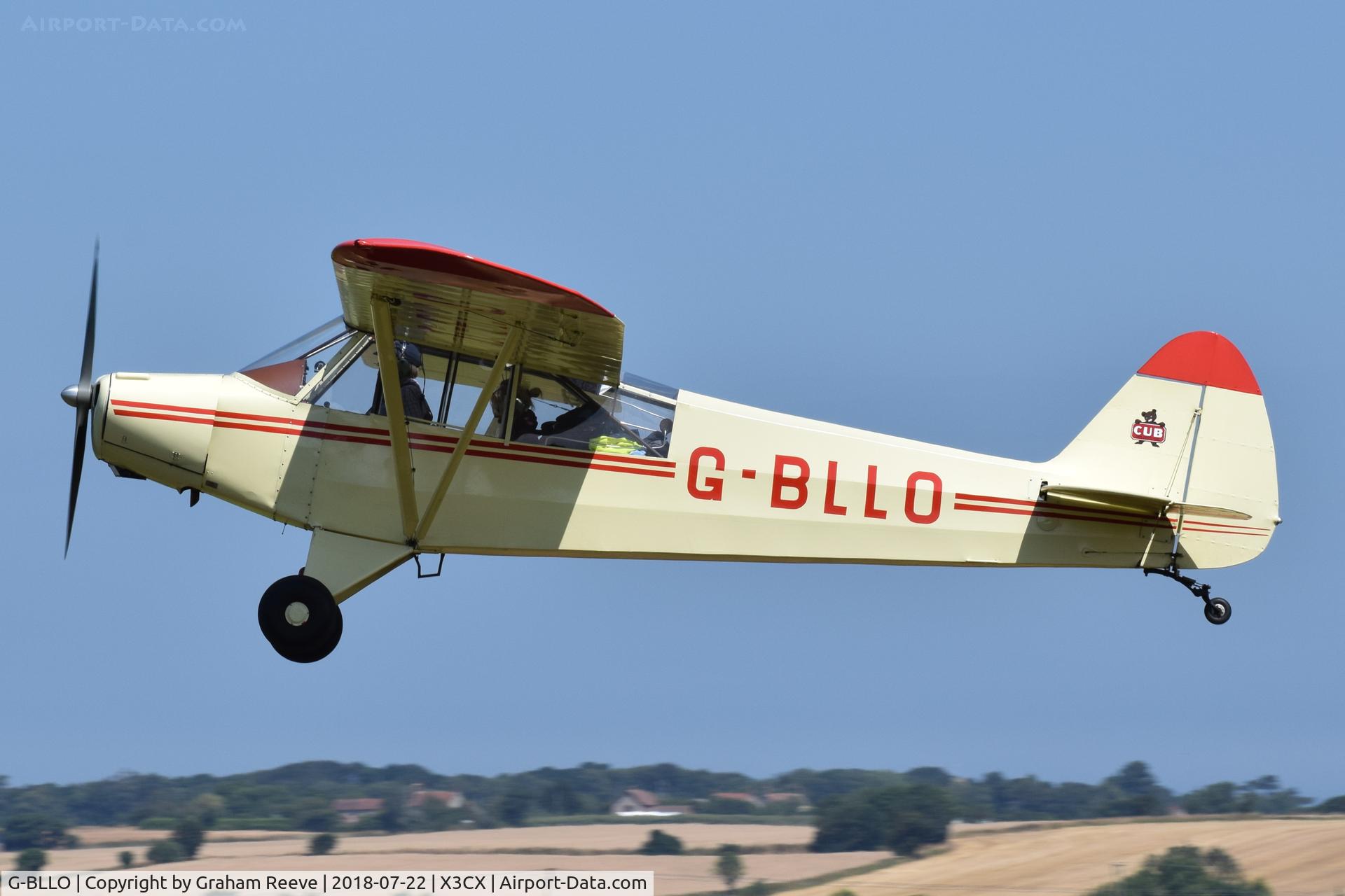 G-BLLO, 1953 Piper L-18C Super Cub (PA-18-95) C/N 18-3099, Departing from Northrepps.