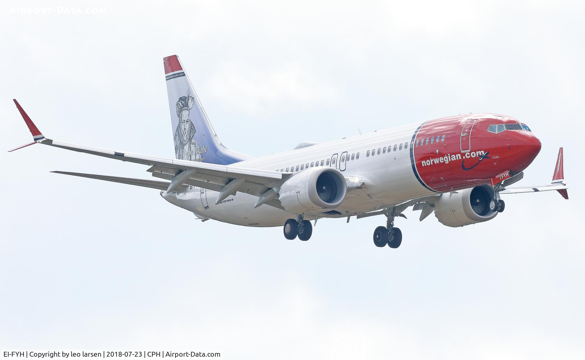 EI-FYH, 2018 Boeing 737-8 MAX C/N 64992, Copenhagen 23.7.2018 L/D R-04L 