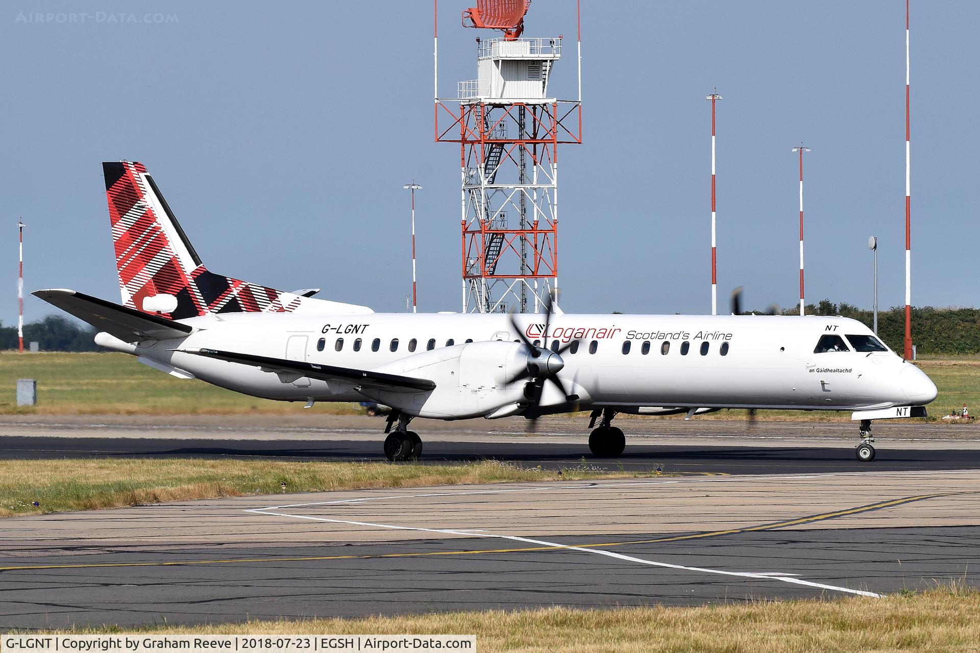 G-LGNT, 1996 Saab 2000 C/N 2000-039, Just landed at Norwich.