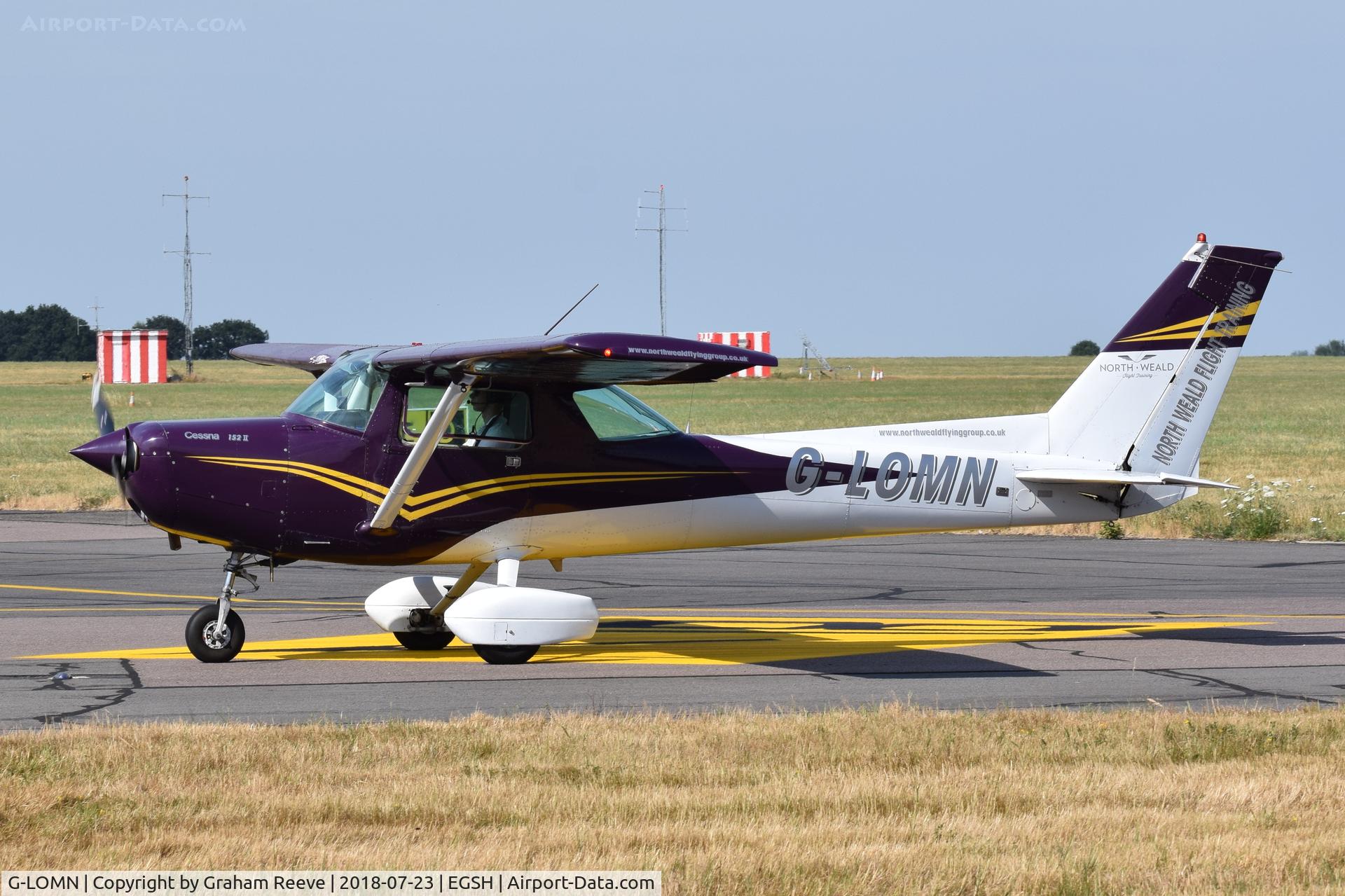 G-LOMN, 1981 Cessna 152 C/N 15285217, Just landed at Norwich.