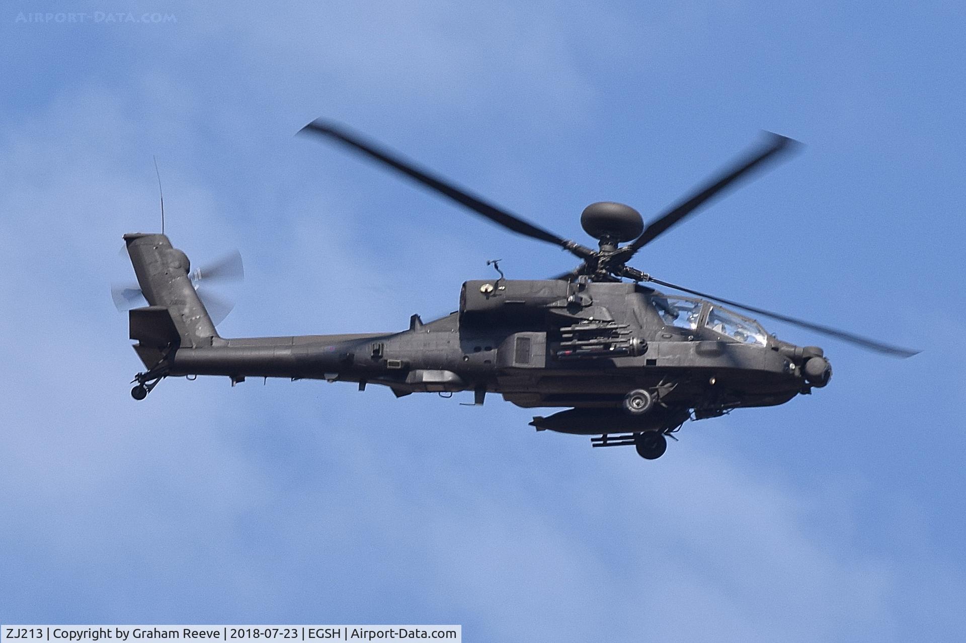 ZJ213, Westland Apache AH.1 C/N DU047/WAH47, Over head at Norwich.
