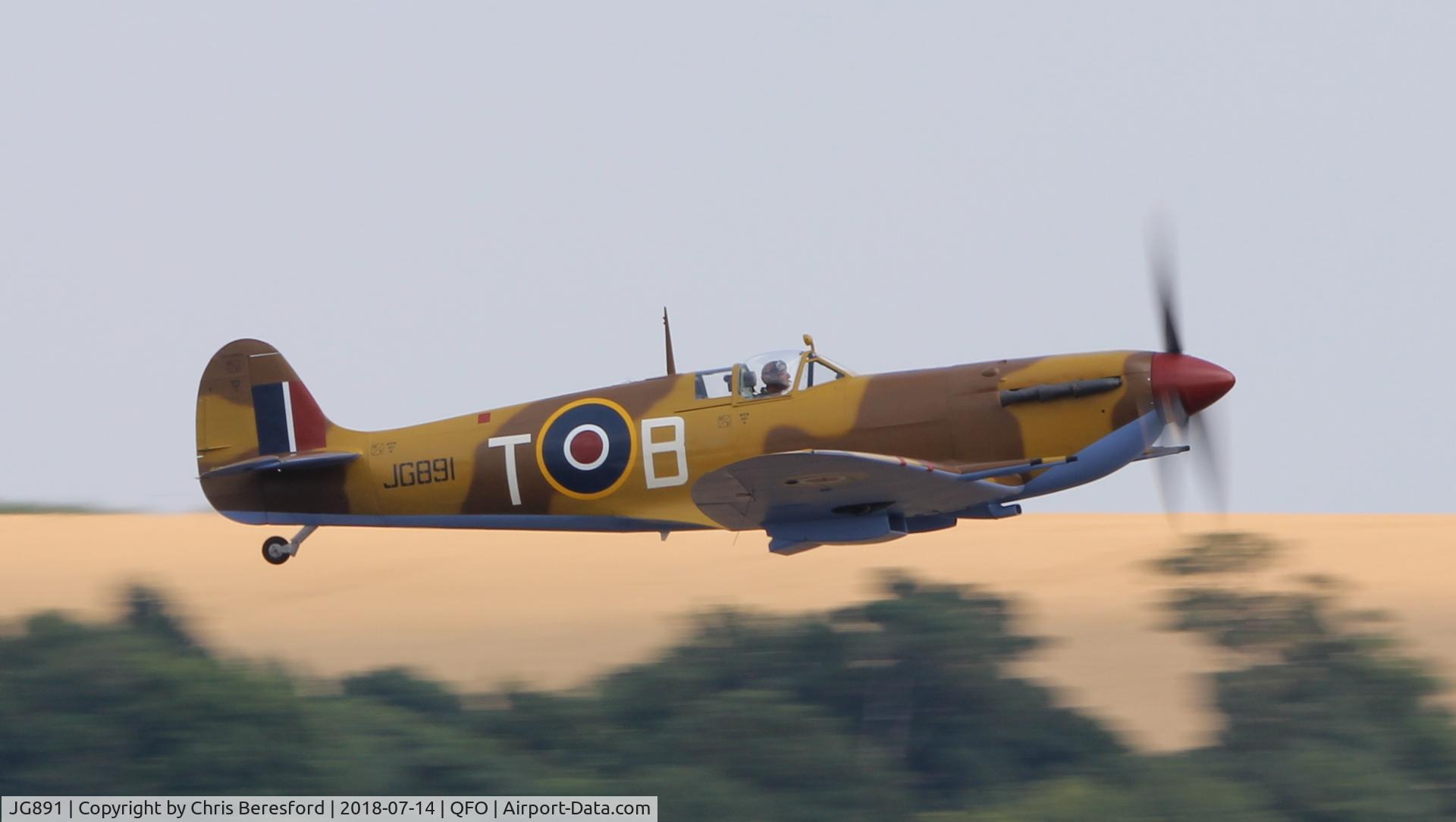 JG891, 1943 Supermarine 349 Spitfire LF.Vc C/N CBAF.2405, Taking off or a display at Flying Legends Airshow 14 July 2018
