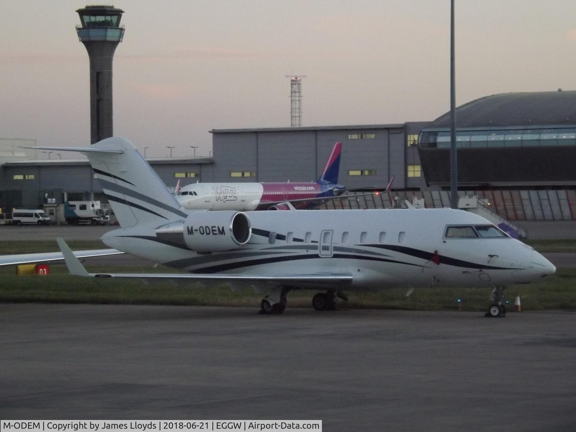 M-ODEM, 2013 Bombardier Challenger 605 (CL-600-2B16) C/N 5952, Parked up for the night at Luton Airport.