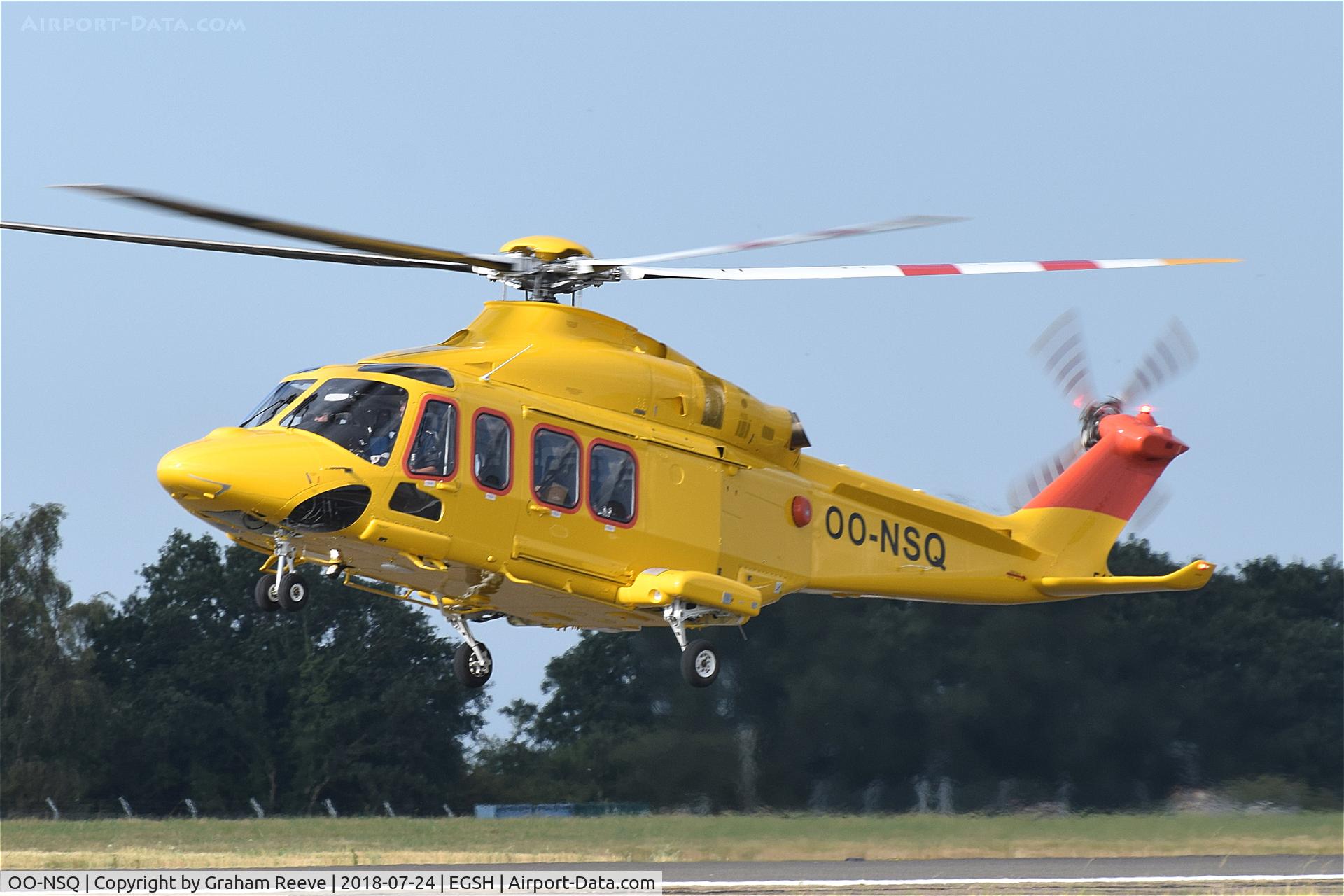 OO-NSQ, 2018 AgustaWestland AW-139 C/N 41513, Landing at Norwich for the first time.
