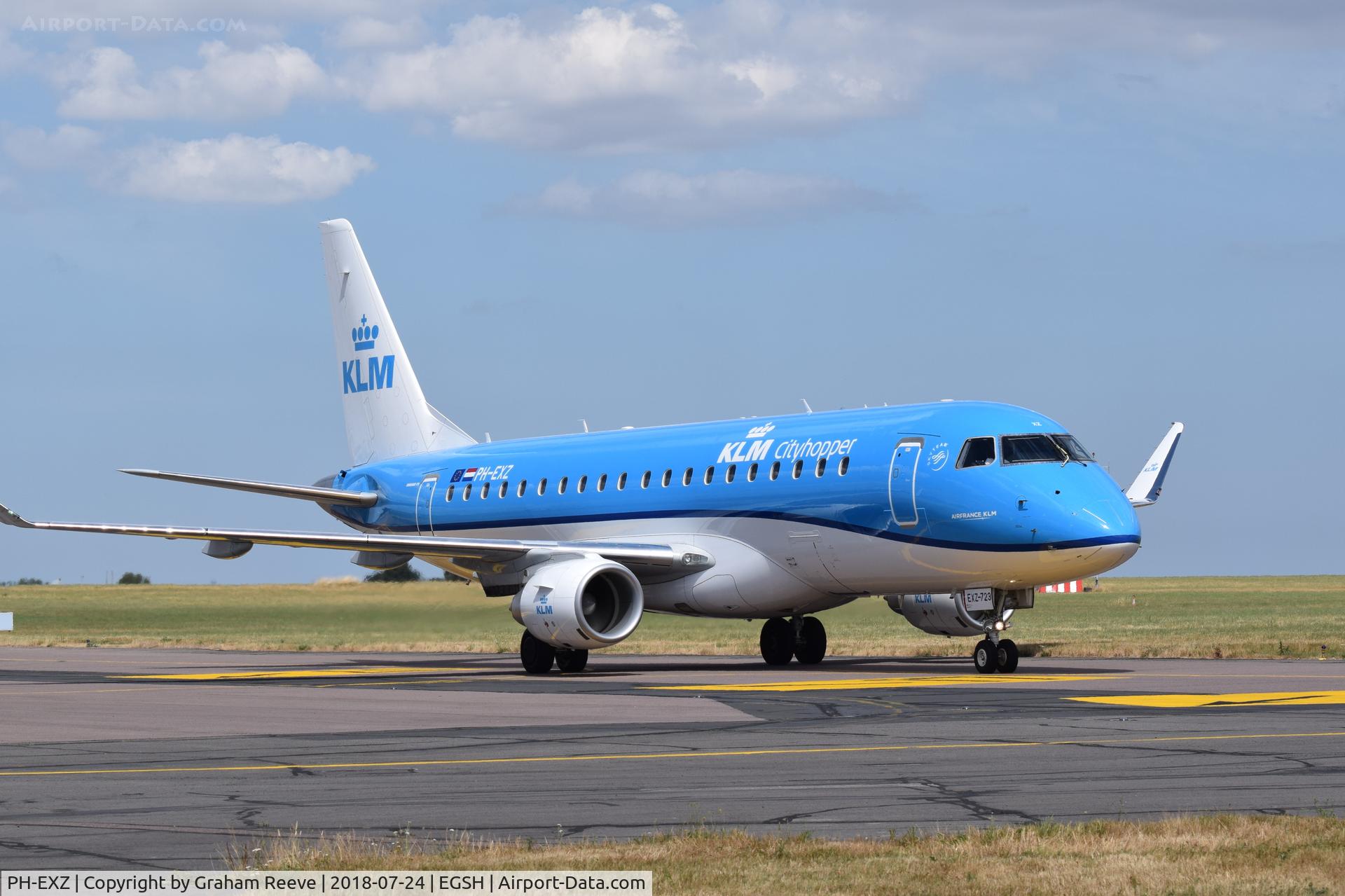 PH-EXZ, 2018 Embraer 175STD (ERJ-170-200) C/N 17000723, Just landed at Norwich.