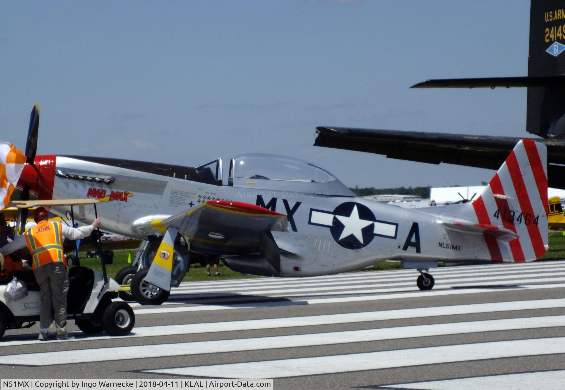 N51MX, 1944 North American F-51D Mustang C/N 45-11559, North American F-51D Mustang (2-seater conversion) at 2018 Sun 'n Fun, Lakeland FL