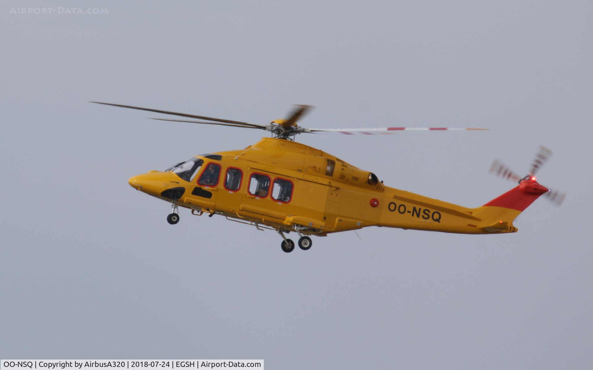OO-NSQ, 2018 AgustaWestland AW-139 C/N 41513, Arriving on delivery to NHV at Norwich