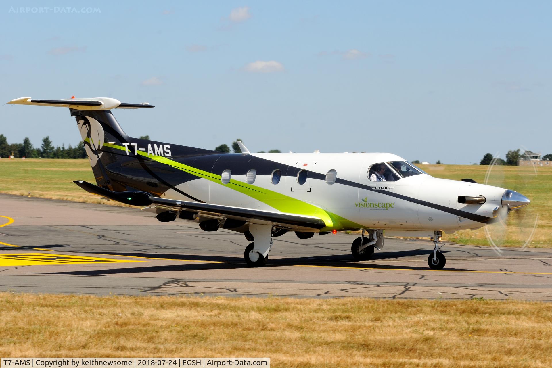 T7-AMS, 2006 Pilatus PC-12/47 C/N 732, Leaving Norwich.