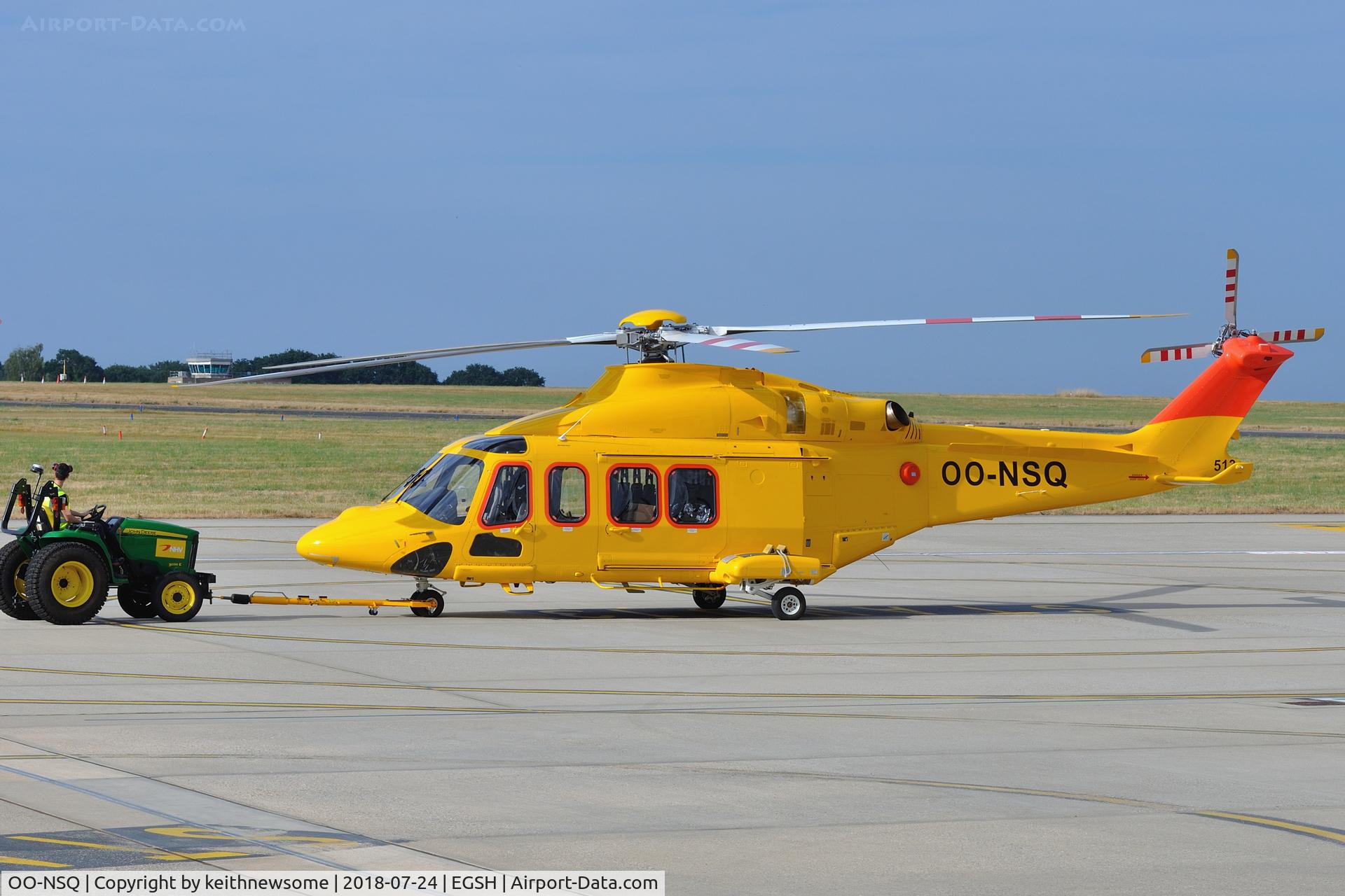 OO-NSQ, 2018 AgustaWestland AW-139 C/N 41513, Arriving at Norwich from Ostend.