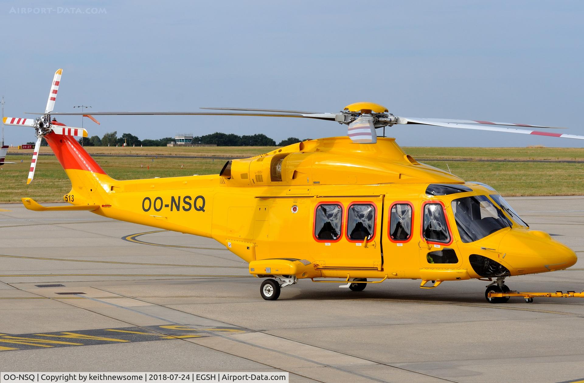 OO-NSQ, 2018 AgustaWestland AW-139 C/N 41513, Arriving at Norwich from Ostend.