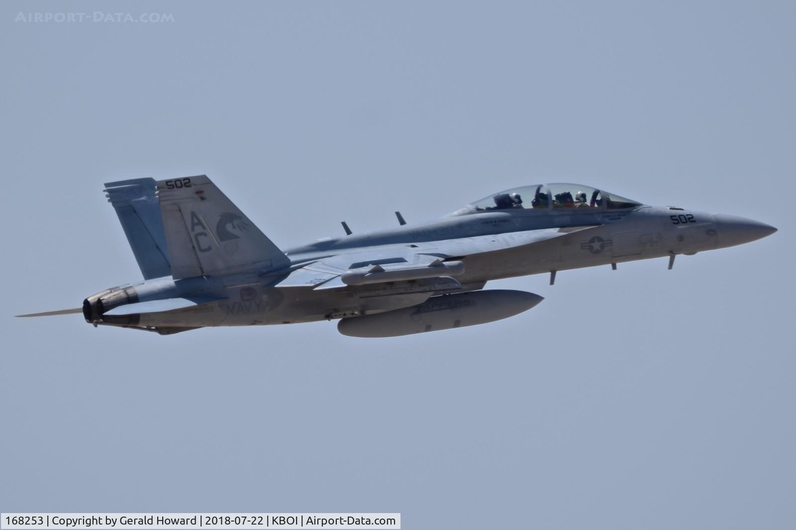 168253, Boeing EA-18G Growler C/N G-35, Departing BOI.  VAQ-130 “Zappers”, USS Harry S. Truman CVN-75, NAS Whidbey Island, WA.