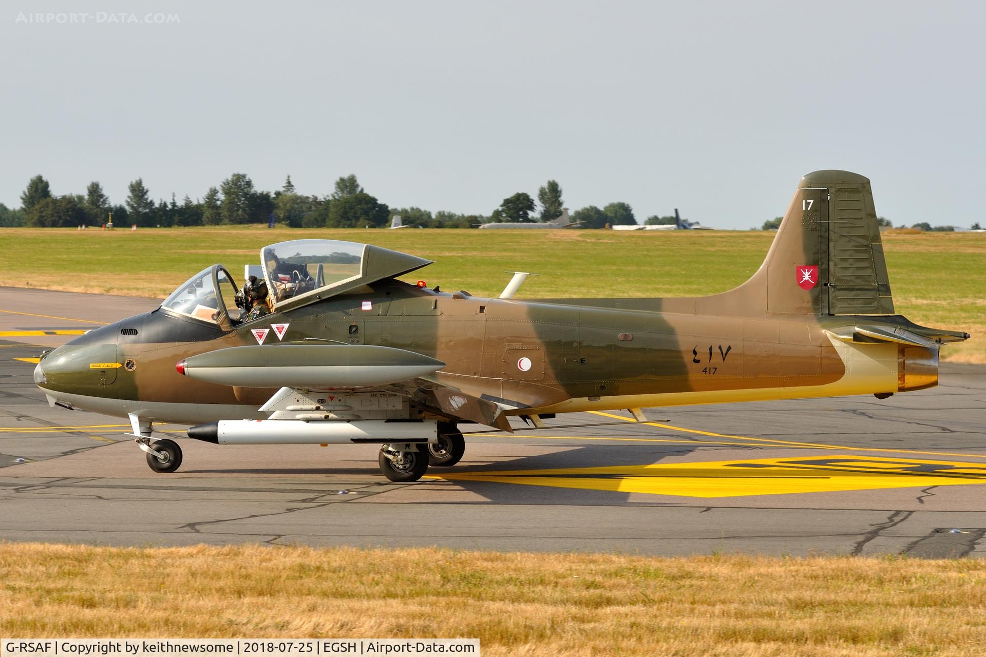 G-RSAF, 1974 BAC 167 Strikemaster Mk.80A C/N EEP/JP/3687, 'Oman 417' Arriving at Norwich very short of fuel.