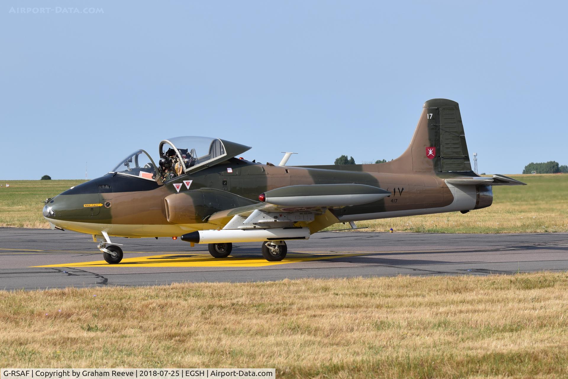G-RSAF, 1974 BAC 167 Strikemaster Mk.80A C/N EEP/JP/3687, just landed at Norwich.