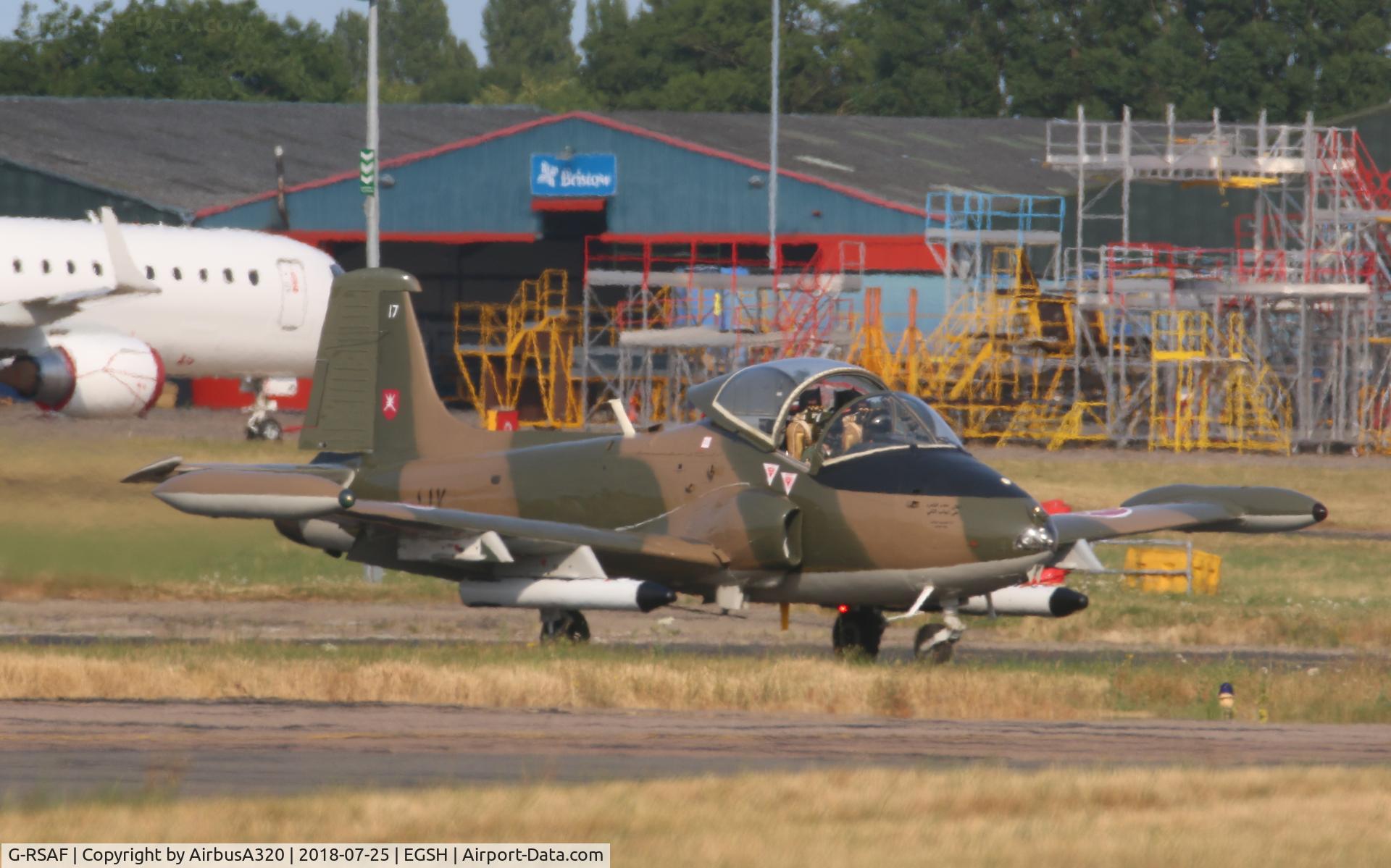 G-RSAF, 1974 BAC 167 Strikemaster Mk.80A C/N EEP/JP/3687, Arriving for a fuel stop