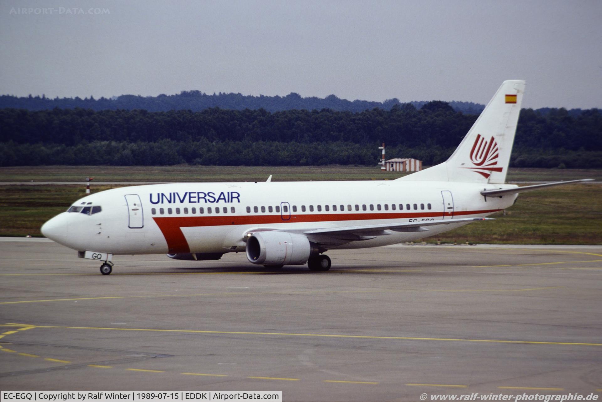 EC-EGQ, 1986 Boeing 737-3Q8 C/N 23506, Boeing 737-3Q8 - Un UNA Universair ex. EC-117 - 23506 - EC-EGQ - 15.07.1989 - CGN