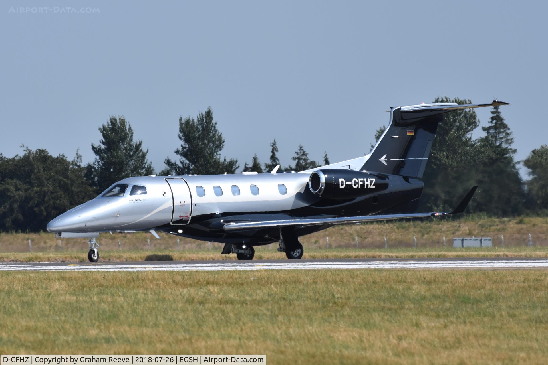 D-CFHZ, 2017 Embraer EMB-505 Phenom 300 C/N 50500415, Departing from Norwich.