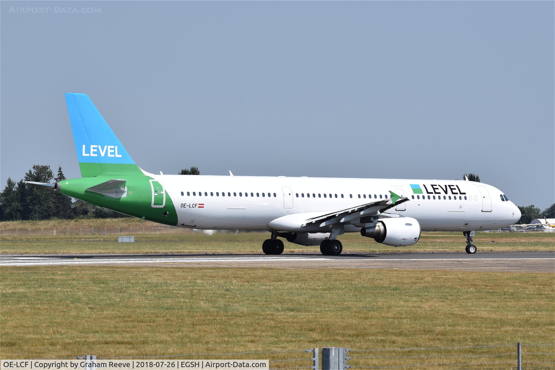 OE-LCF, 2003 Airbus A321-211 C/N 1966, Departing from Norwich.