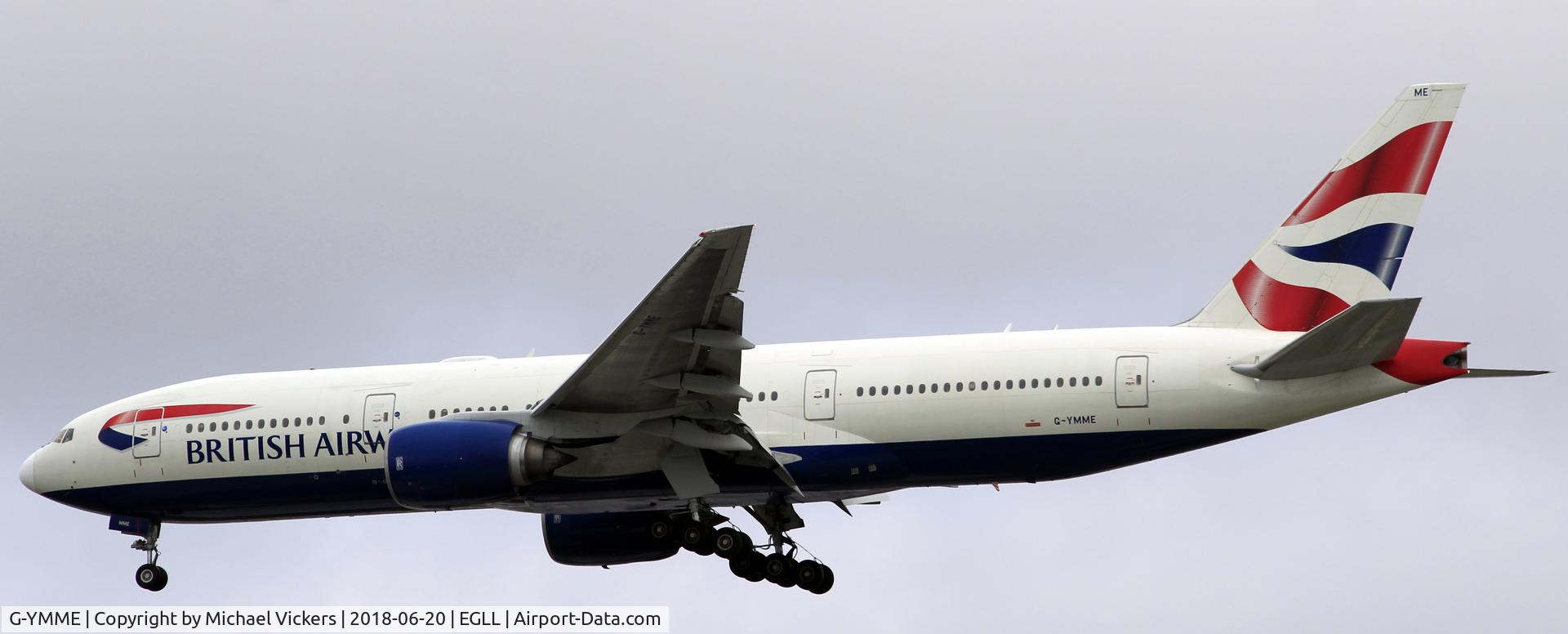 G-YMME, 2000 Boeing 777-236/ER C/N 30306, Landing runway 27L