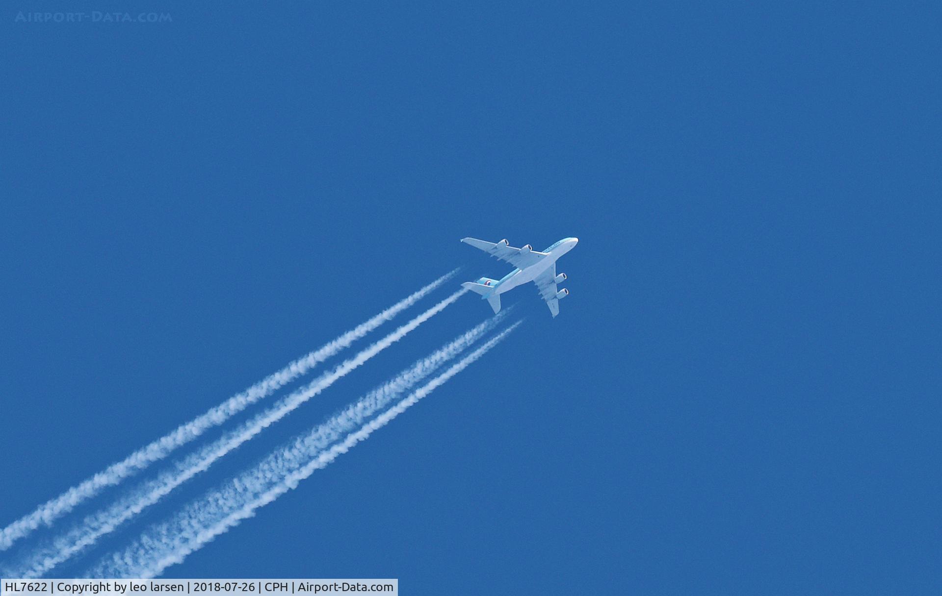 HL7622, 2013 Airbus A380-861 C/N 128, Overflying Copenhagen 26.7.2018
