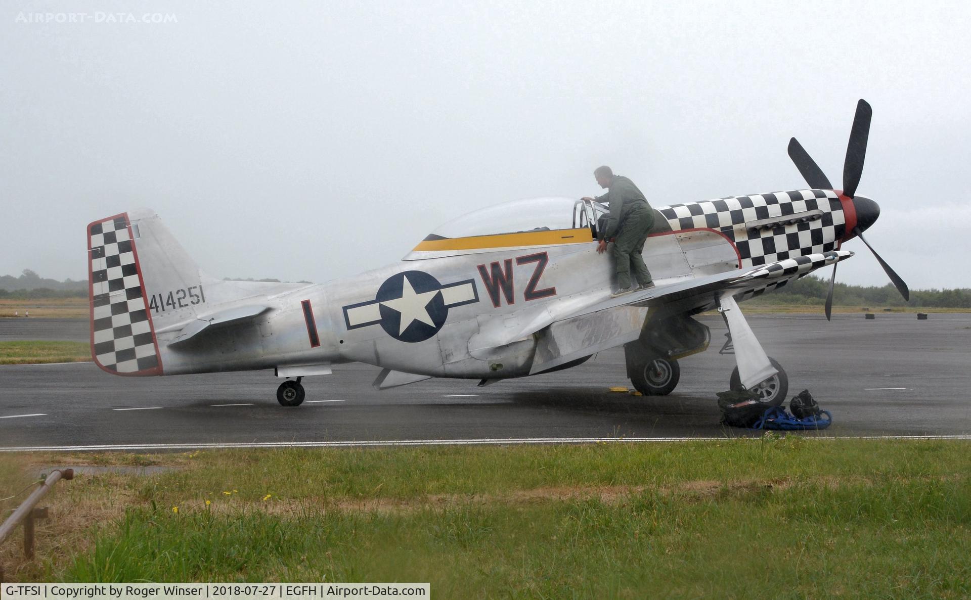 G-TFSI, 1944 North American TF-51D Mustang C/N 124-44703, Visiting P-51D Mustang in recently applied USAAF markings 414251/WZ-I and Contrary Mary inscribed on the port side of the fuselage.