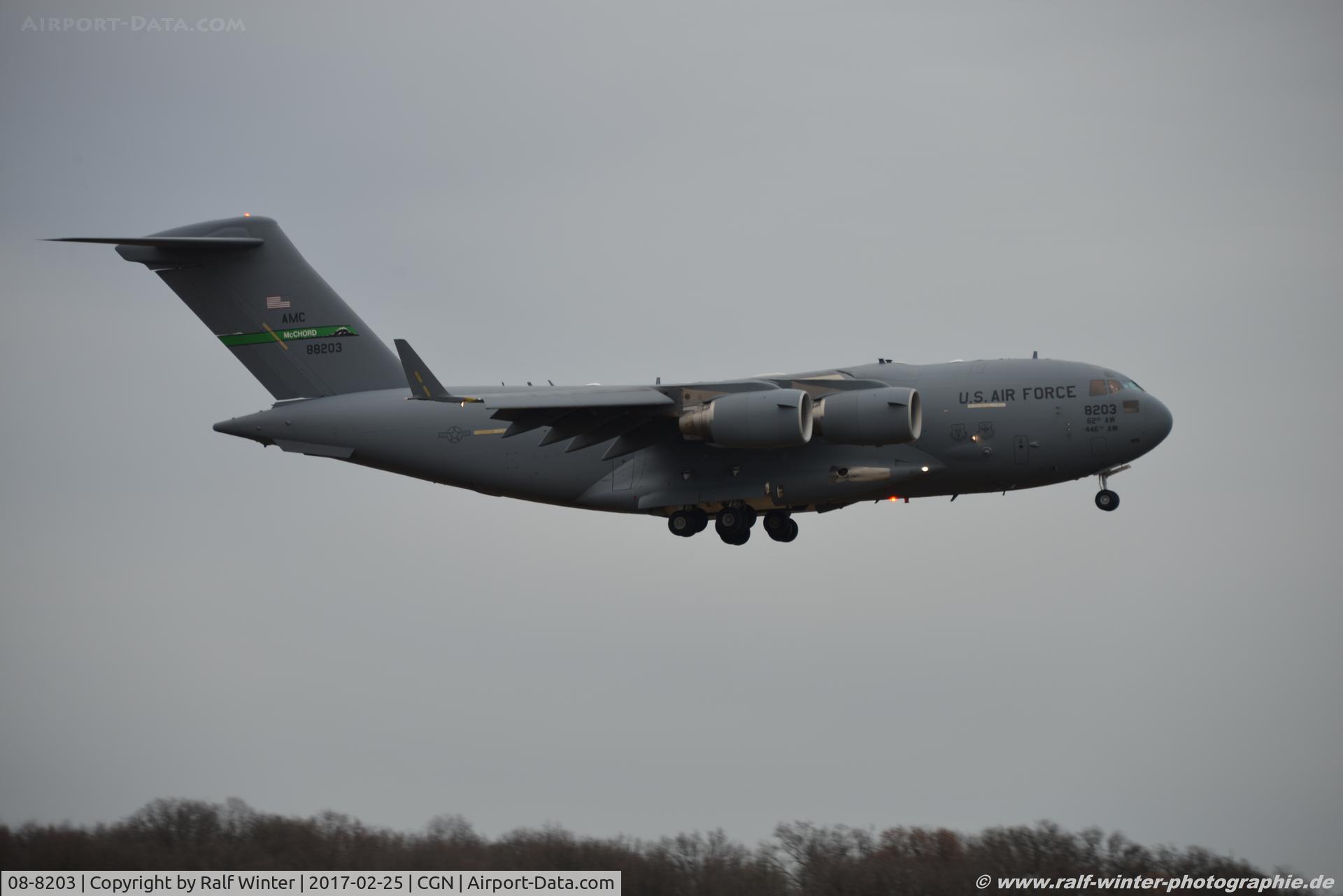 08-8203, 2008 Boeing C-17A Globemaster III C/N P-203, Boeing C-17A Globemaster III - MC RCH US Air Force USAF - P-2ß3 - 08-8203 - 25.02.2017 - CGN