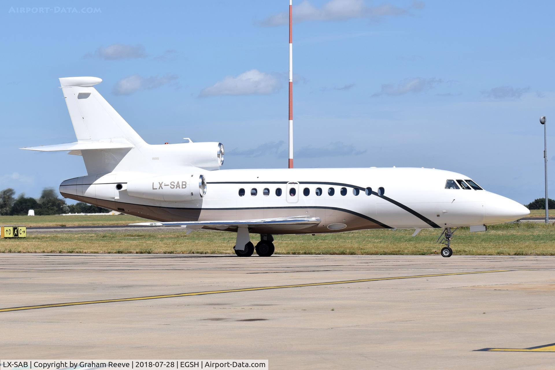 LX-SAB, 2008 Dassault Falcon 900DX C/N 619, Departing from Norwich.