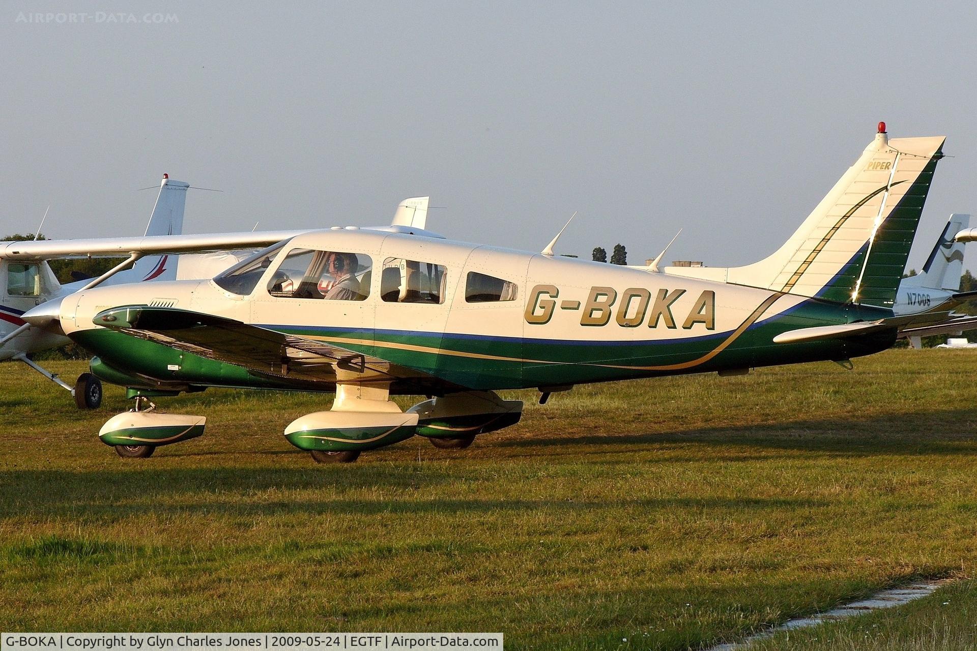 G-BOKA, 1979 Piper PA-28-201T Turbo Dakota C/N 28-7921076, Previously N2860S. Taxiing in after landing in the late evening sunshine.