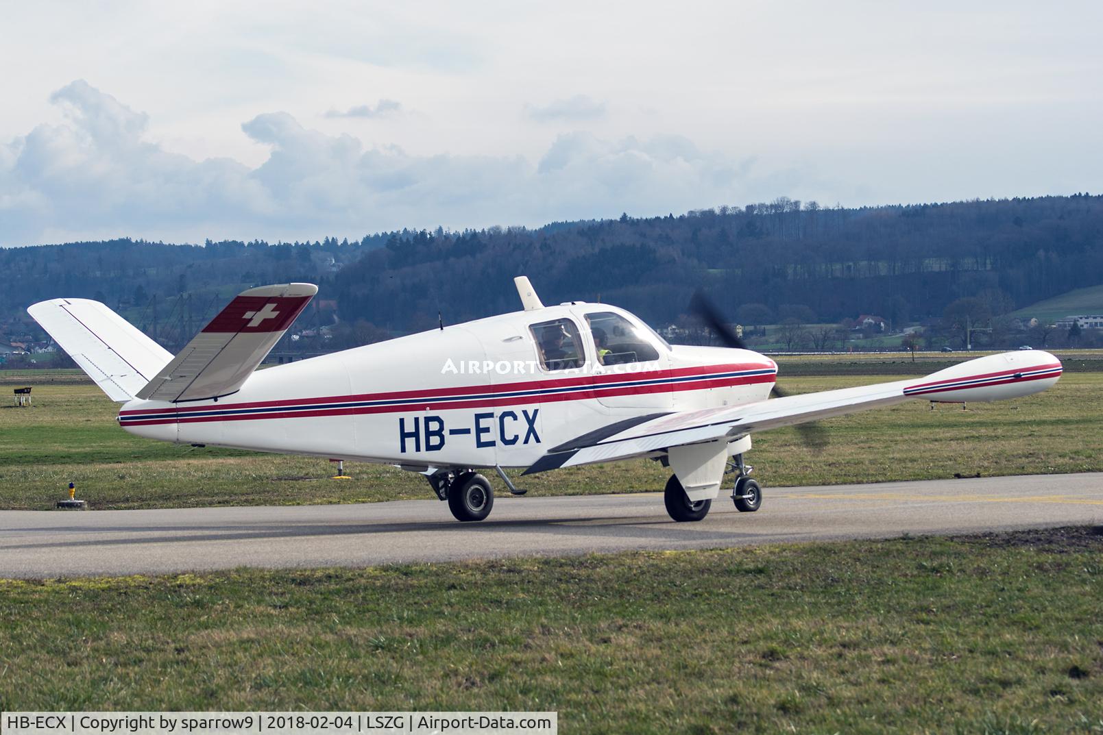 HB-ECX, 1950 Beech B35 Bonanza C/N D-2656, Holding position rwy 06 Grenchen