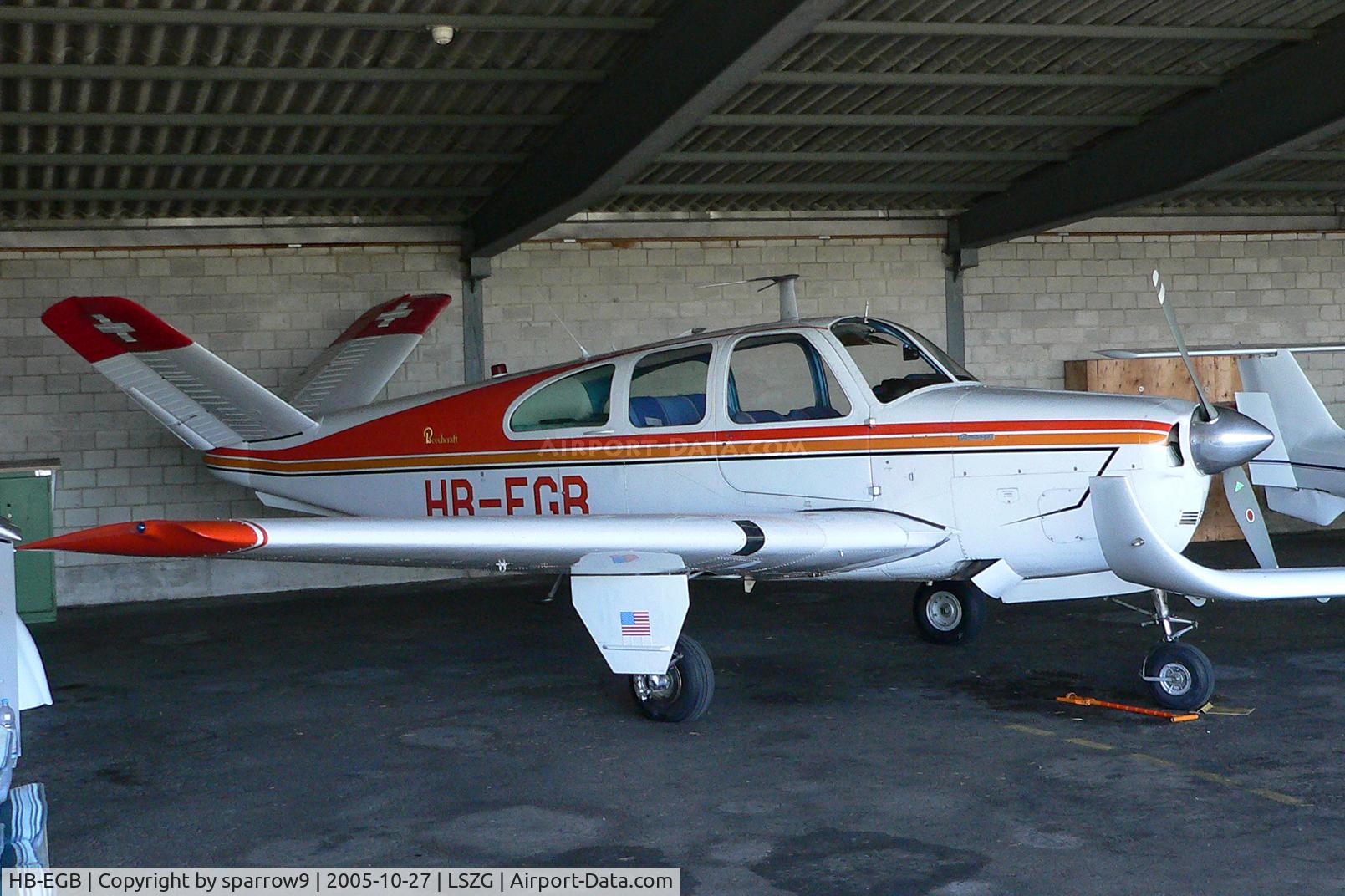 HB-EGB, 1951 Beechcraft C35 Bonanza C/N D-2761, In the shadow of its hangar at Grenchen. HB-registered from 1951-06-15. until 2010-04-08.
