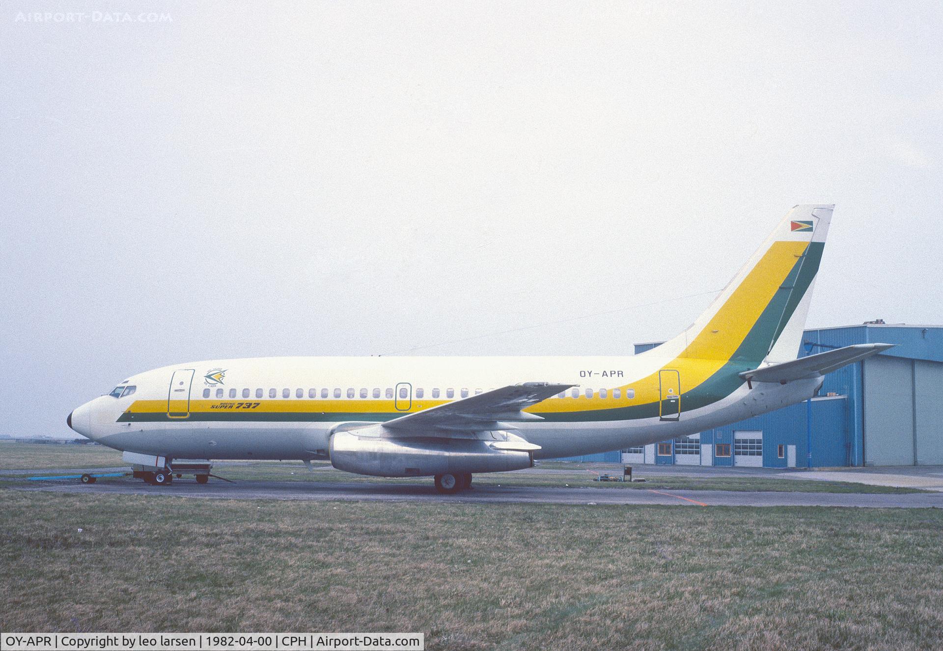 OY-APR, 1980 Boeing 737-2L9 C/N 22407, Copenhagen April 1982 after lease to Guyana  Aw.