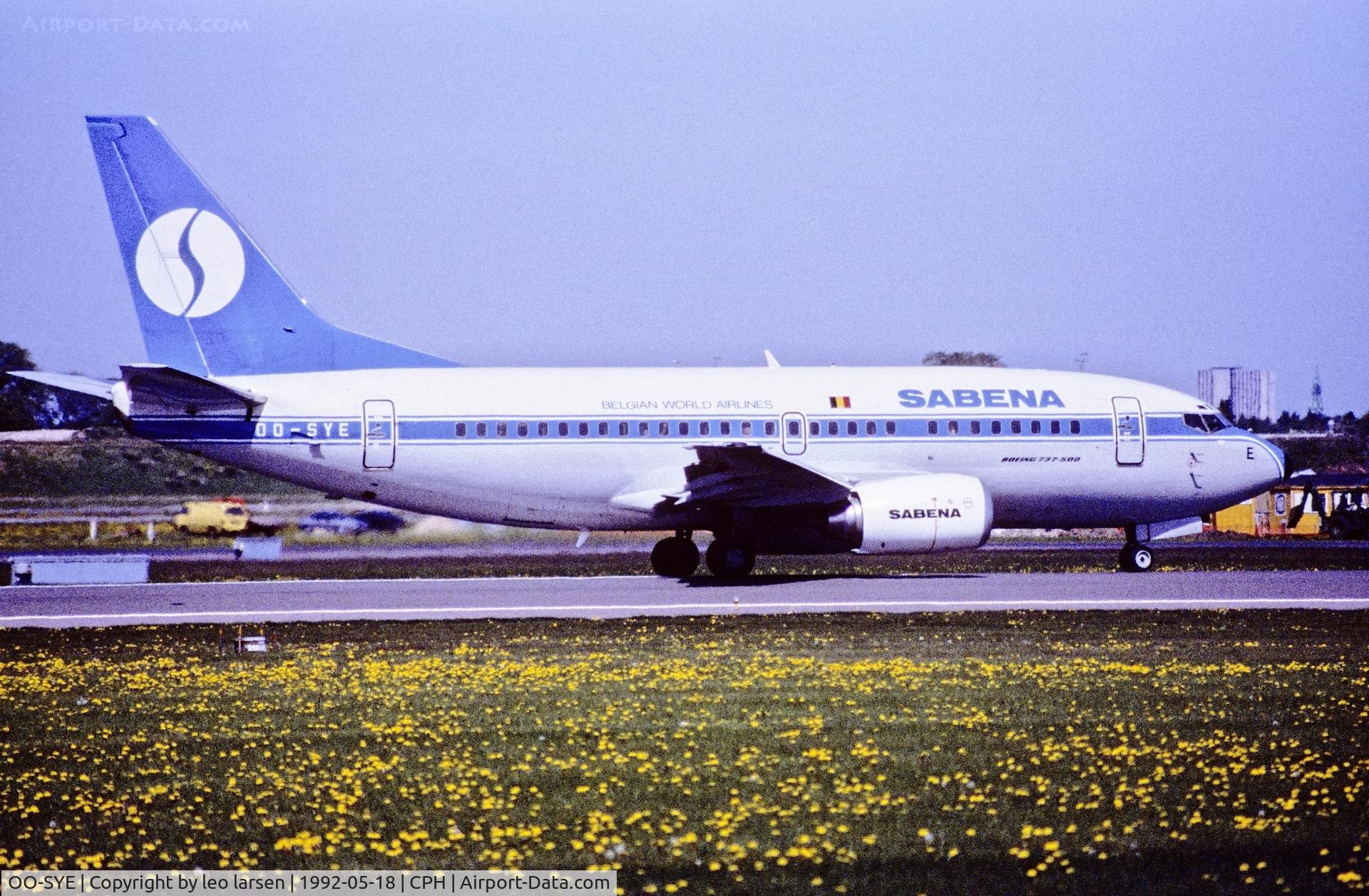 OO-SYE, 1991 Boeing 737-529 C/N 25218, Copenhagen 18.5.1992