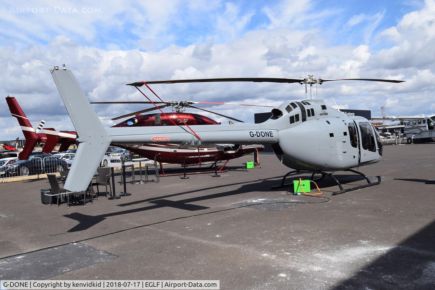 G-DONE, 2018 Bell 505 Jet Ranger X C/N 65056, On static display at FIA 2018.