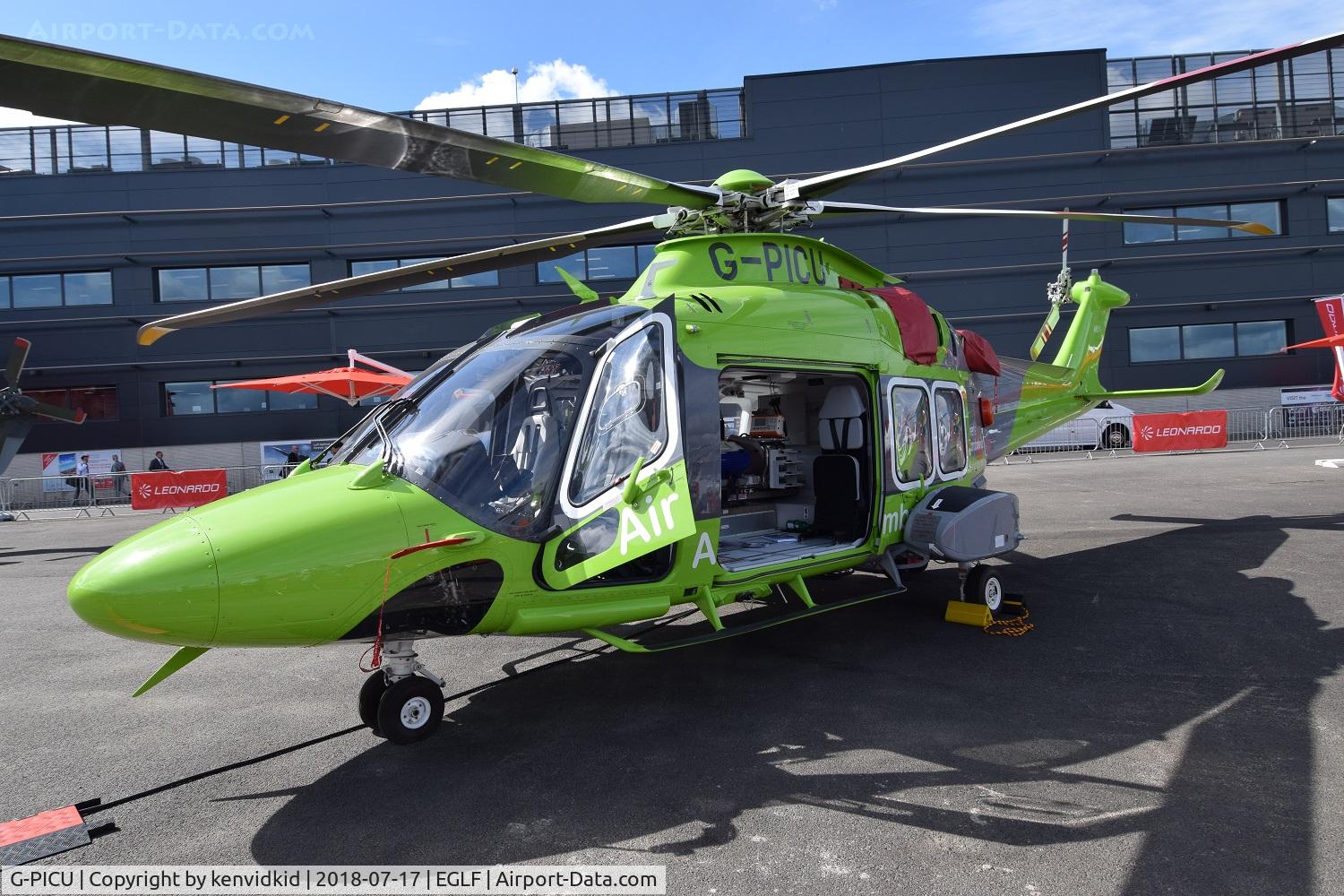 G-PICU, 2017 Leonardo AW169 C/N 69055, Children's Air Ambulance on static display at FIA 2018.