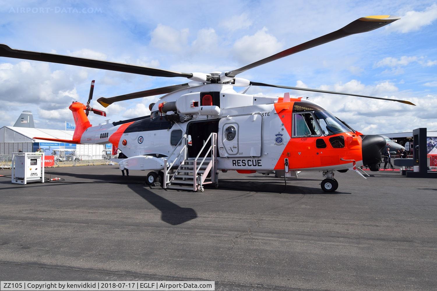 ZZ105, 2018 AgustaWestland AW-101-612 C/N 50273, Will be delivered to The Royal Norwegian Air Force as 0273. on static display at FIA 2018.