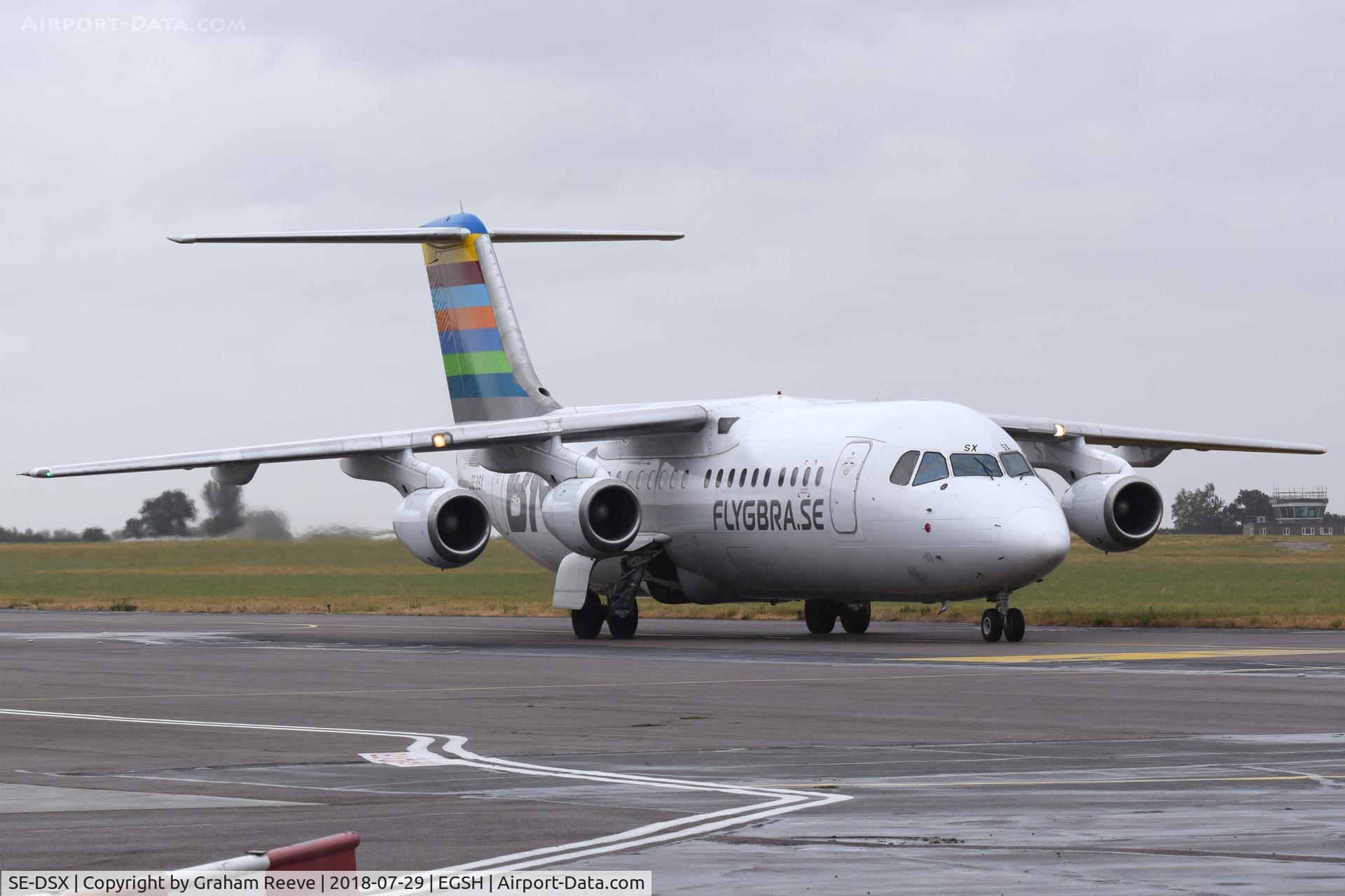 SE-DSX, 1994 British Aerospace Avro 146-RJ100 C/N E3255, Just landed at Norwich.