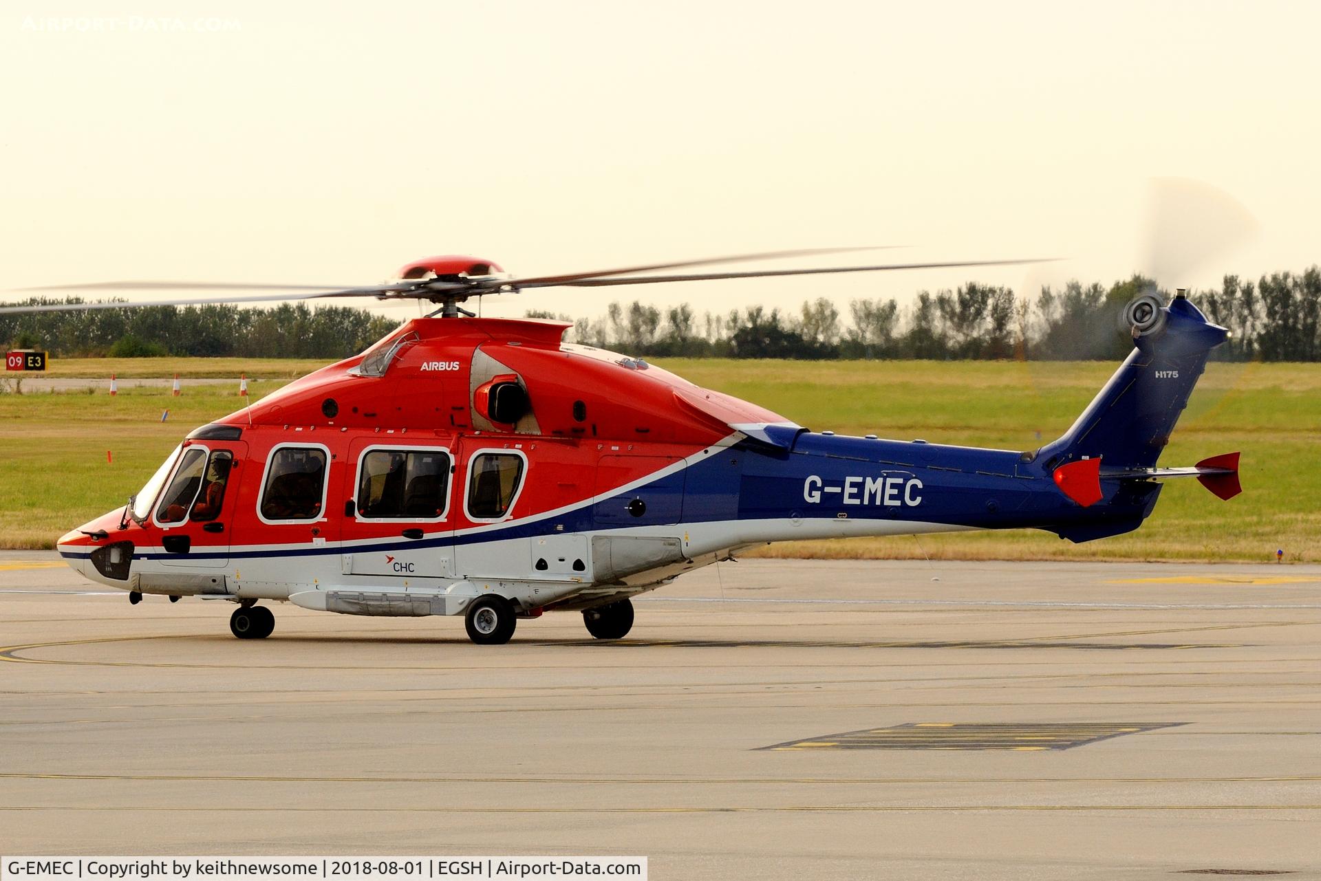 G-EMEC, 2018 Airbus Helicopters EC-175B C/N 5031, Leaving Norwich for 'offshore'.