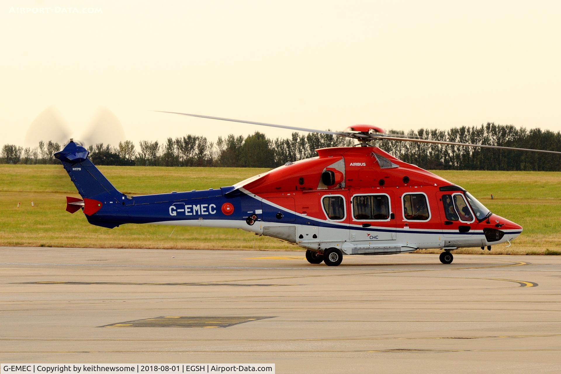 G-EMEC, 2018 Airbus Helicopters EC-175B C/N 5031, Leaving Norwich for 'offshore'.