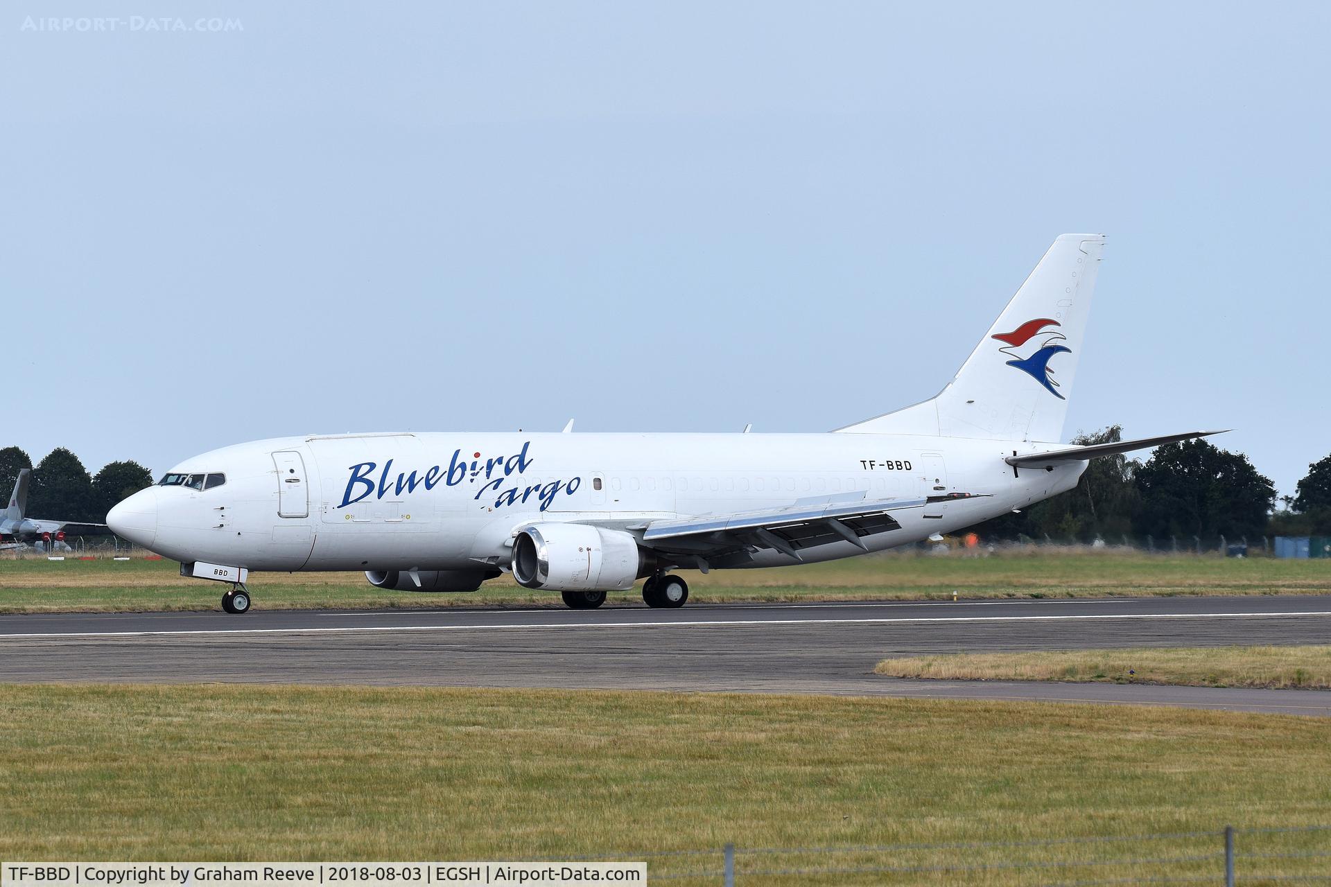 TF-BBD, 1989 Boeing 737-3Y0F C/N 24463, Just landed at Norwich.