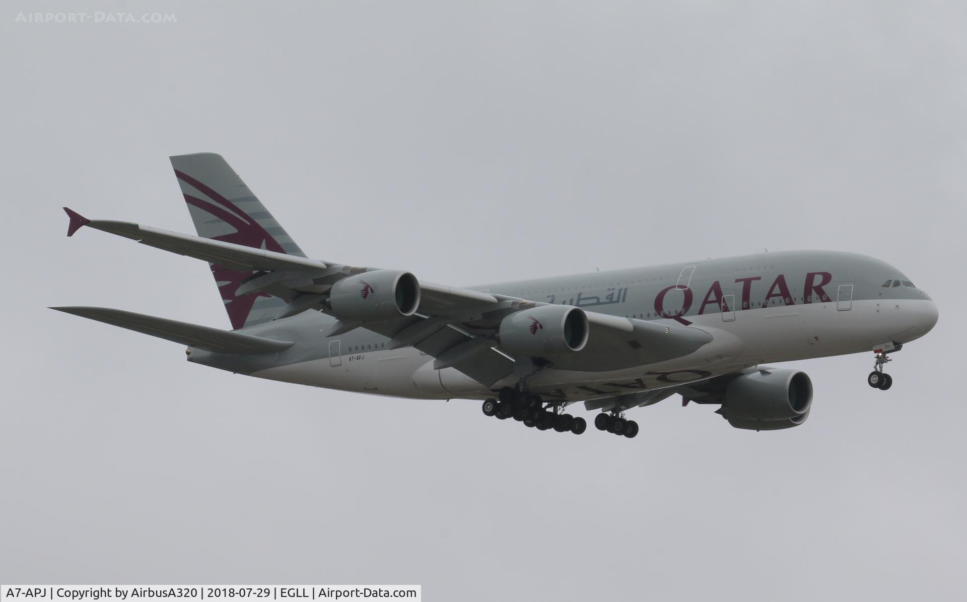 A7-APJ, 2017 Airbus A380-861 C/N 254, Arriving at LHR