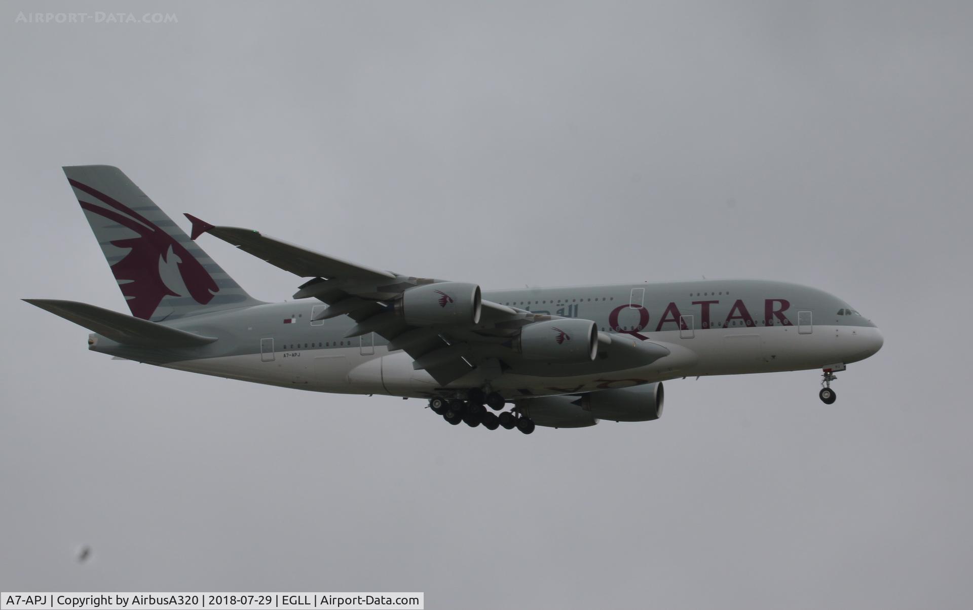 A7-APJ, 2017 Airbus A380-861 C/N 254, Arriving Heathrow