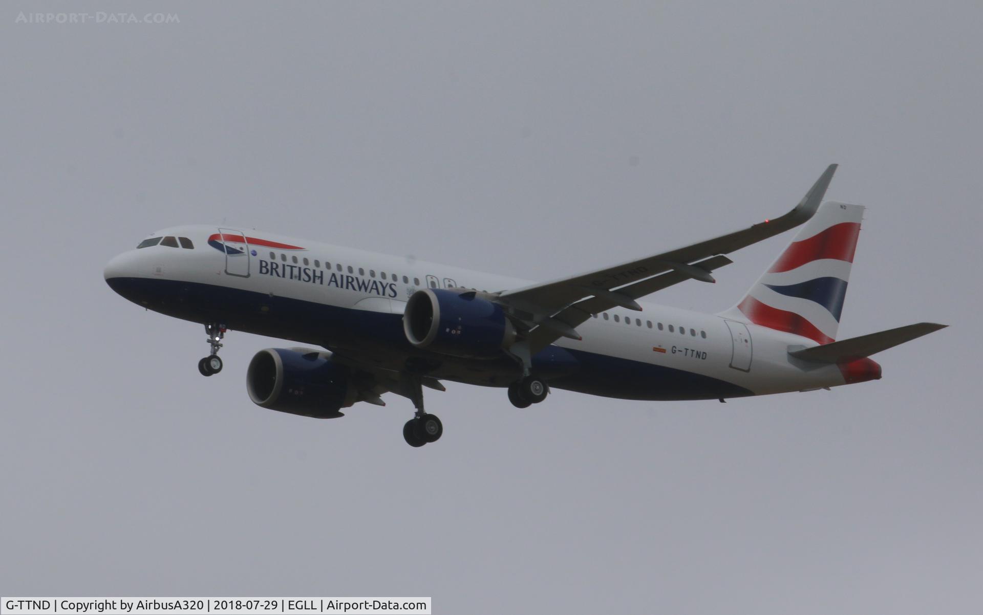 G-TTND, 2018 Airbus A320-251N C/N 8308, Arriving at Heathrow
