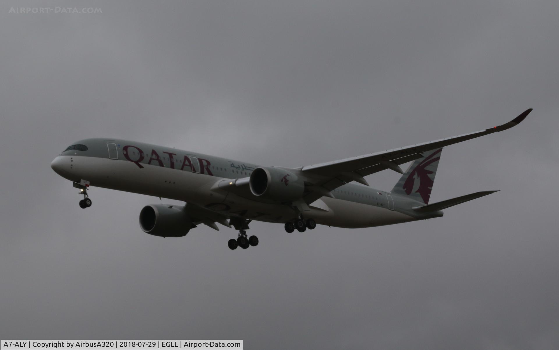 A7-ALY, 2017 Airbus A350-941 C/N 132, Arriving at Heathrow