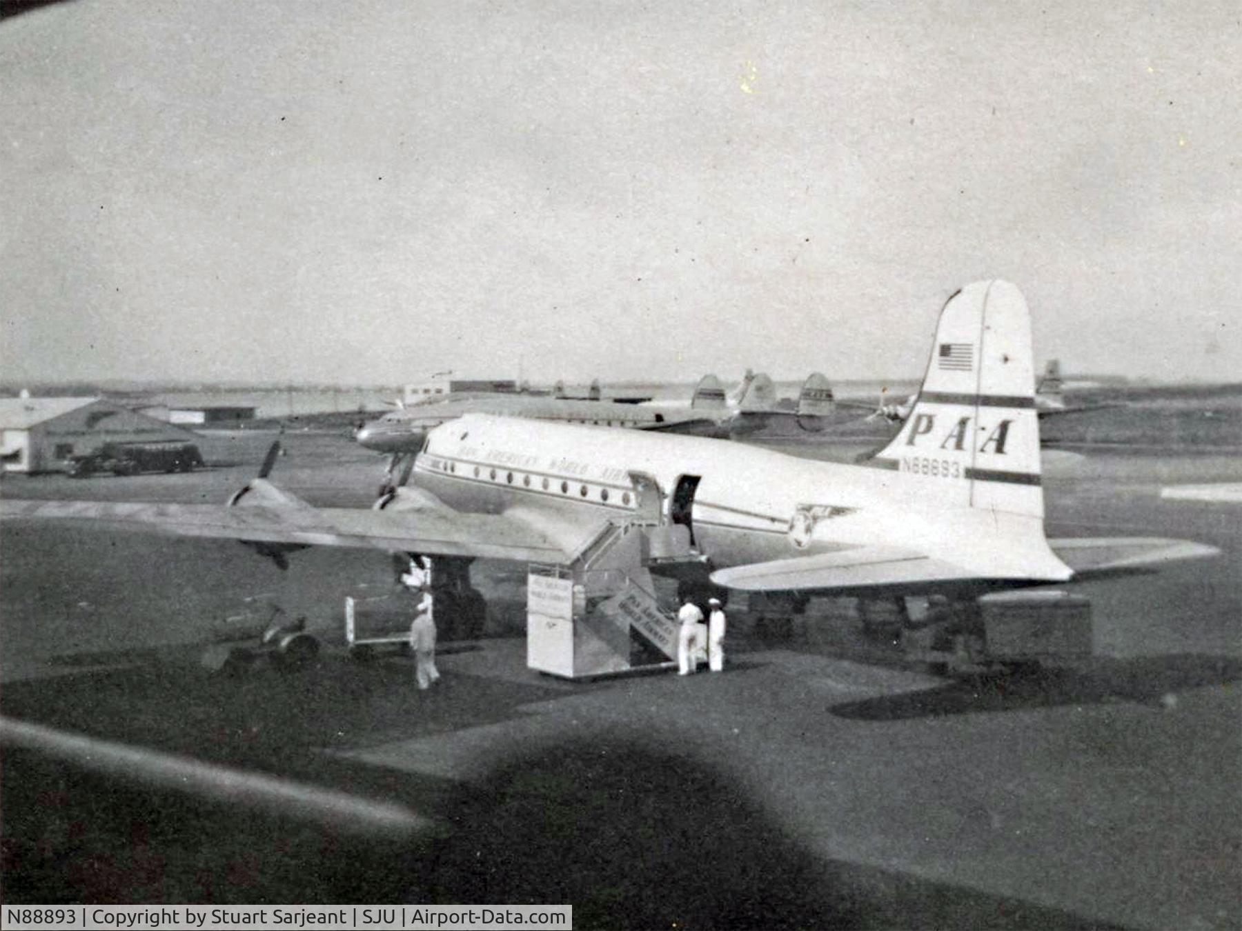 N88893, 1944 Douglas DC-4 Skymaster C/N 10440, I was a passenger on this aircraft from New York to San Juan PR, February 1952. It was 1 1944 Douglas DC-4. Photo taken at PR.